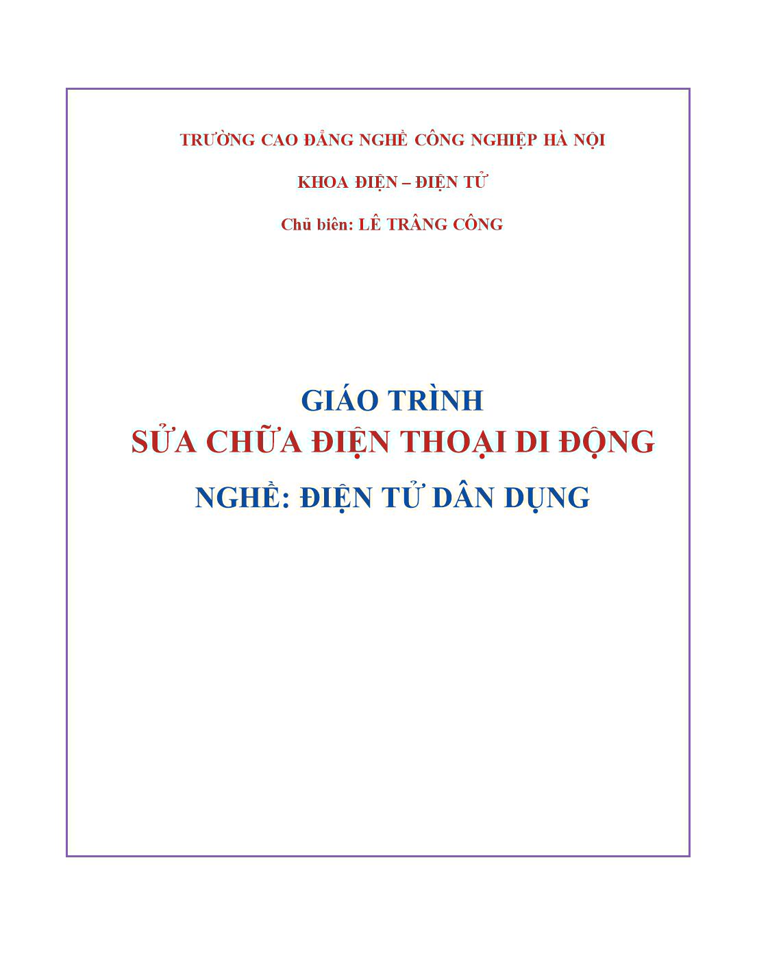 Giáo trình Sửa chữa điện thoại di động (Điện tử dân dụng) trang 1