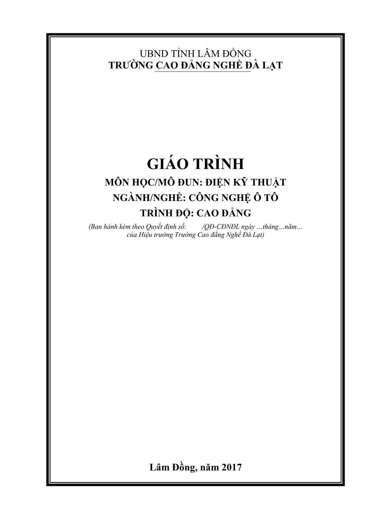 Giáo trình Điện kỹ thuật (Công nghệ ô tô) trang 1