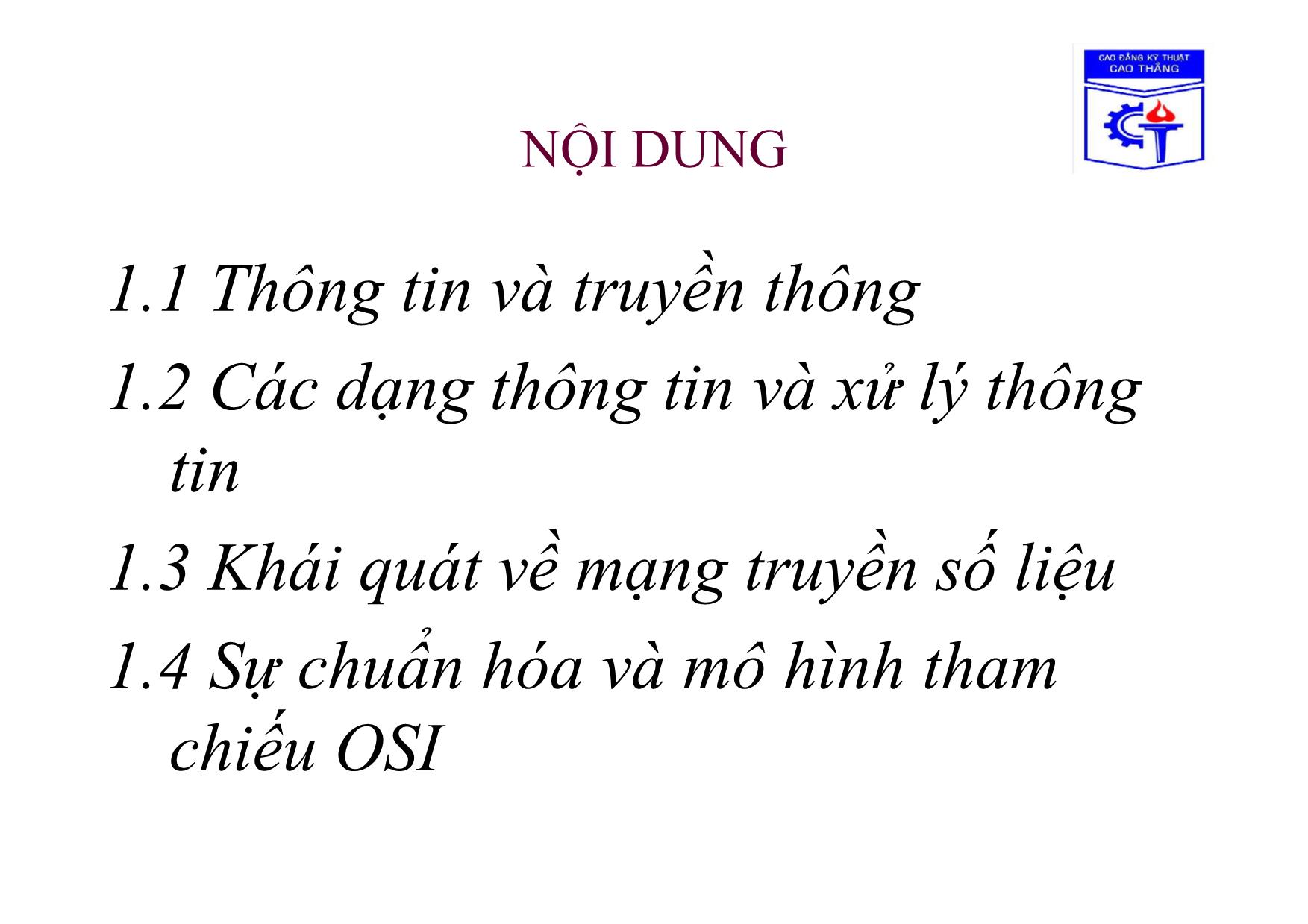 Bài giảng Truyền số liệu - Chương 1: Tổng quan về mạng truyền số liệu trang 2