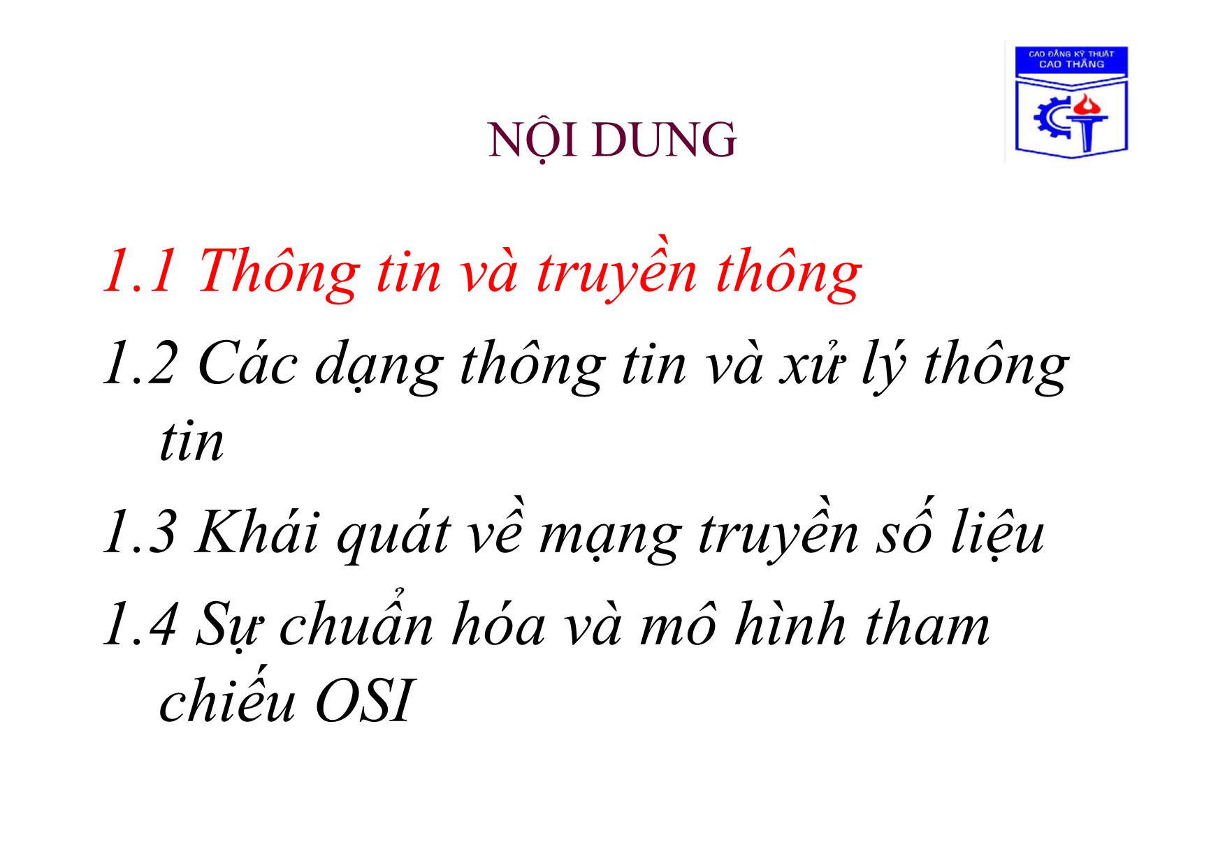 Bài giảng Truyền số liệu - Chương 1: Tổng quan về mạng truyền số liệu trang 3