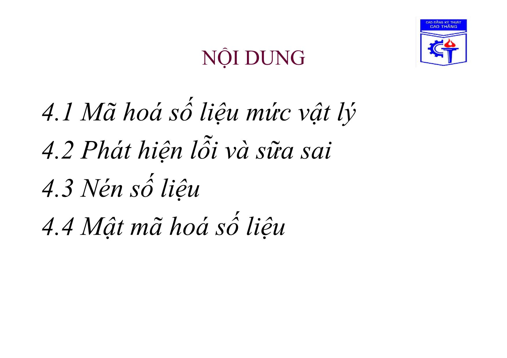 Bài giảng Truyền số liệu - Chương 4: Xử lý số liệu truyền trang 2