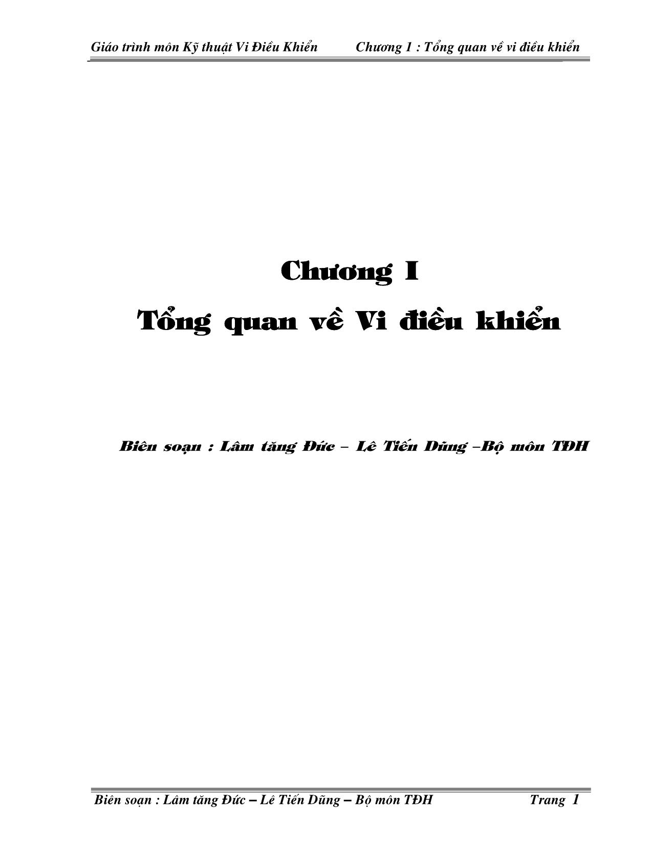 Giáo trình môn Kỹ thuật Vi điều khiển - Chương I: Tổng quan về Vi điều khiển trang 1