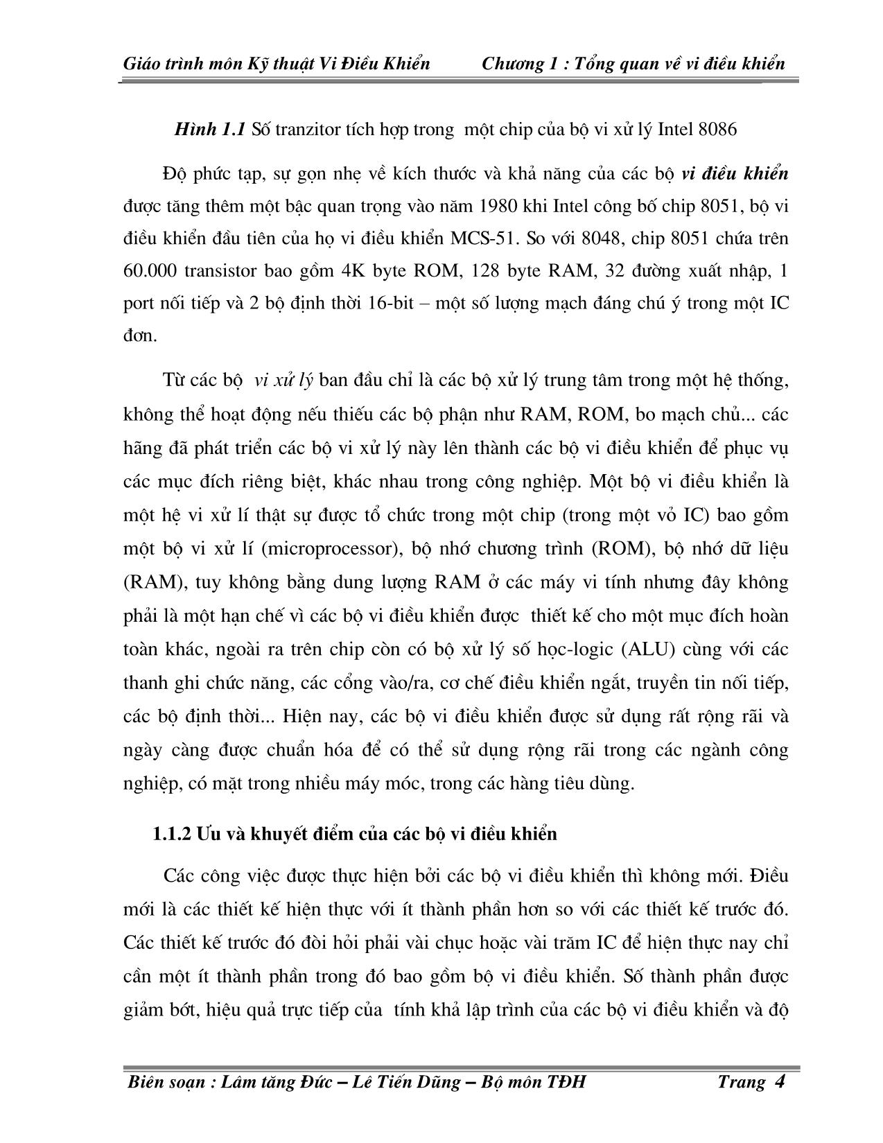 Giáo trình môn Kỹ thuật Vi điều khiển - Chương I: Tổng quan về Vi điều khiển trang 4