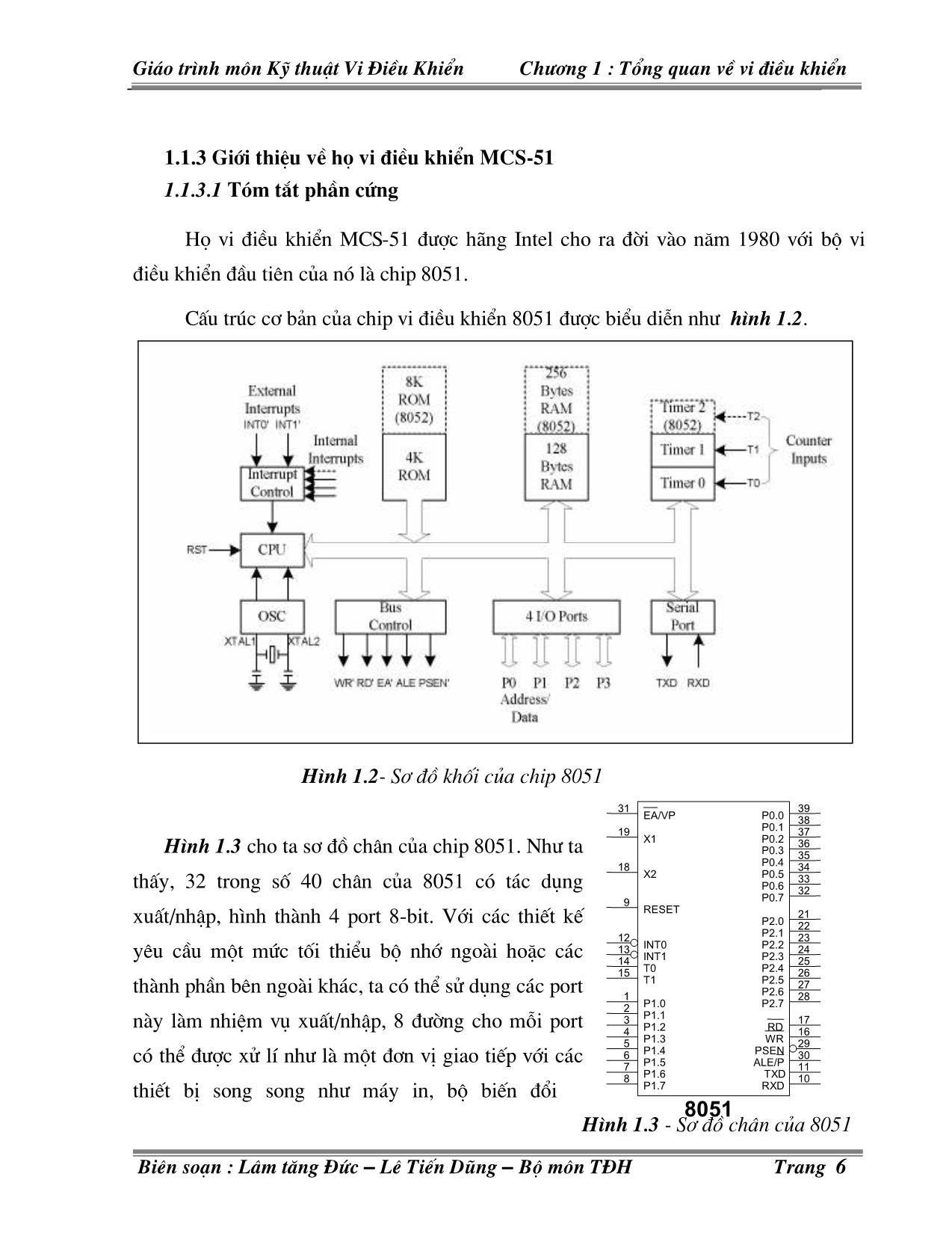 Giáo trình môn Kỹ thuật Vi điều khiển - Chương I: Tổng quan về Vi điều khiển trang 6