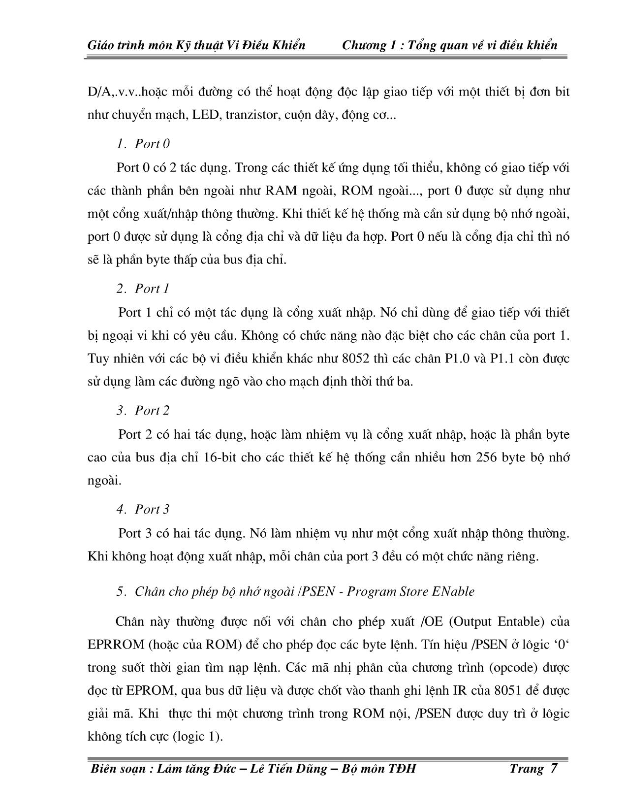 Giáo trình môn Kỹ thuật Vi điều khiển - Chương I: Tổng quan về Vi điều khiển trang 7