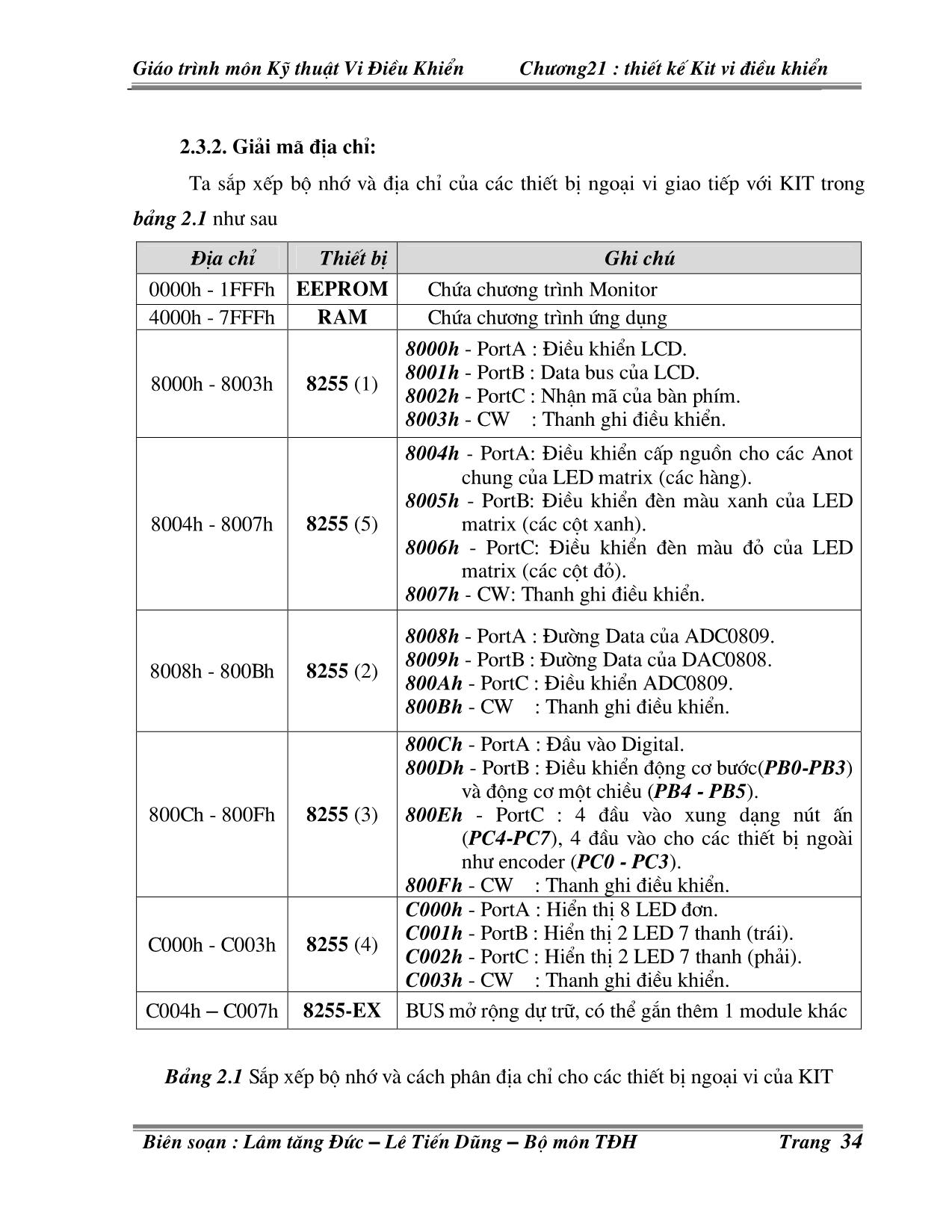 Giáo trình môn Kỹ thuật Vi điều khiển - Chương II: Thiết kế KIT vi điều khiển trang 6