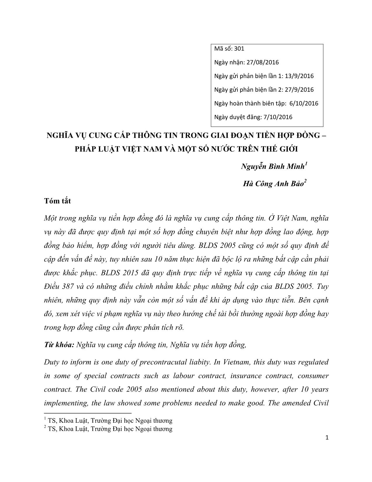 Nghĩa vụ cung cấp thông tin trong giai đoạn tiền hợp đồng – Pháp luật Việt Nam và một số nước trên thế giới trang 1