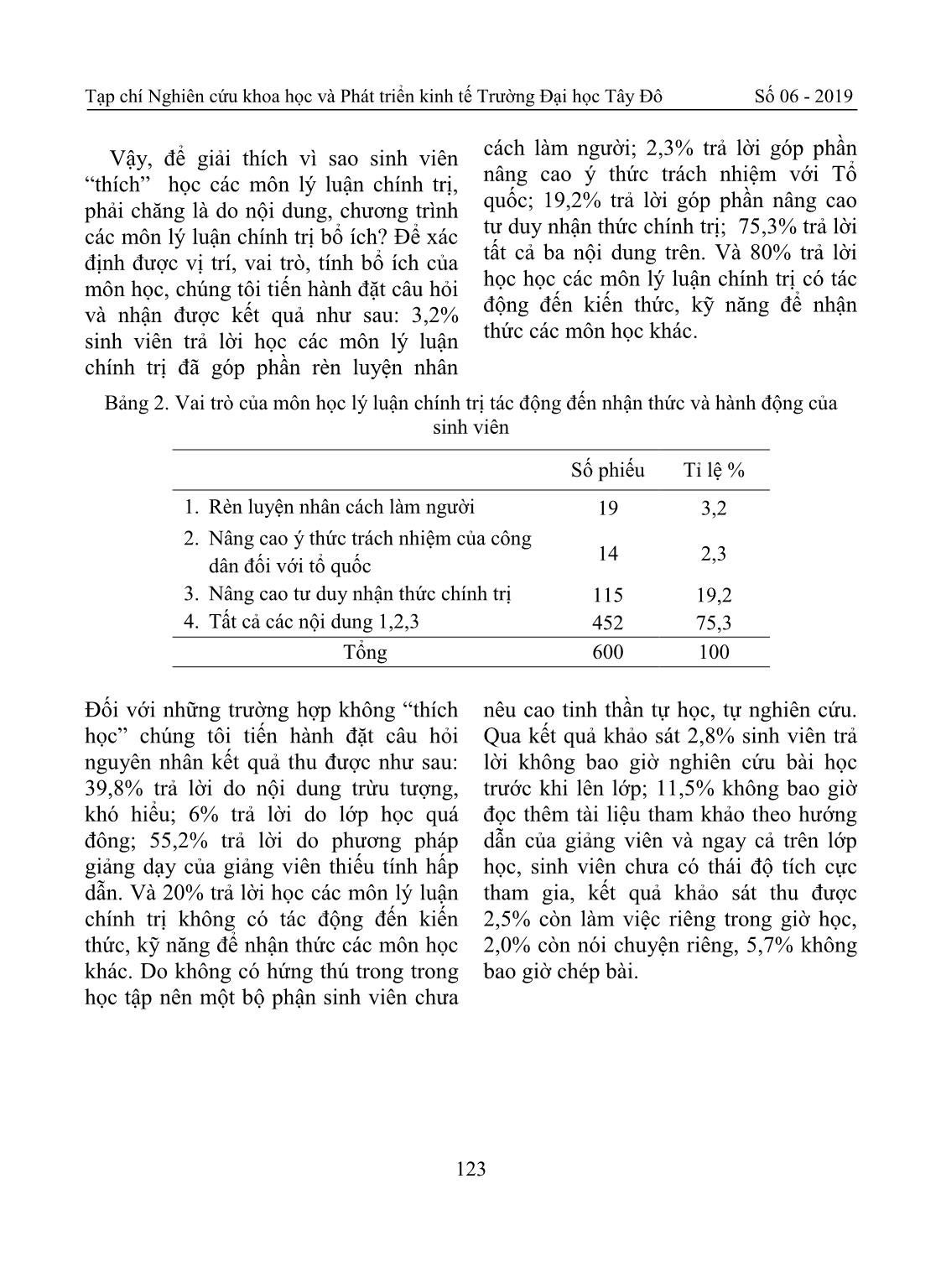 Hiện trạng học tập Lý luận chính trị của sinh viên tại trường Đại học Tây Đô trang 4