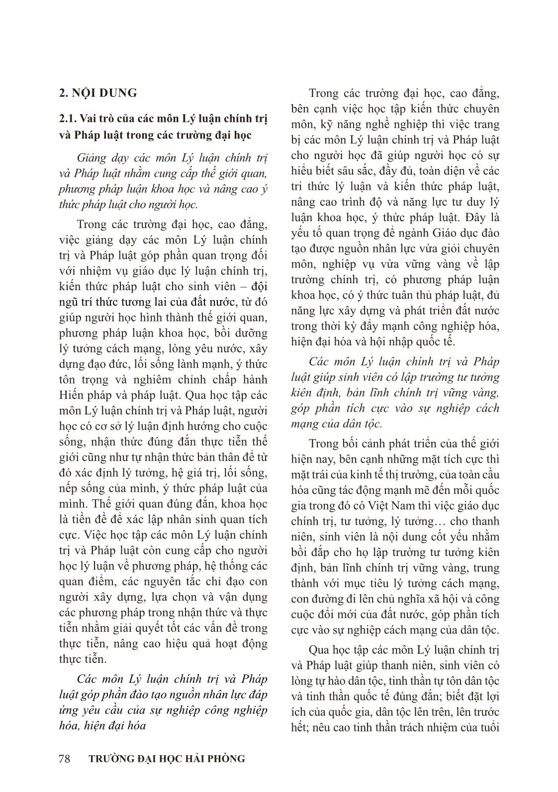 Nâng cao hiệu quả dạy, học các môn Lý luận chính trị và pháp luật ở trường Đại học Hải Phòng hiện nay trang 2