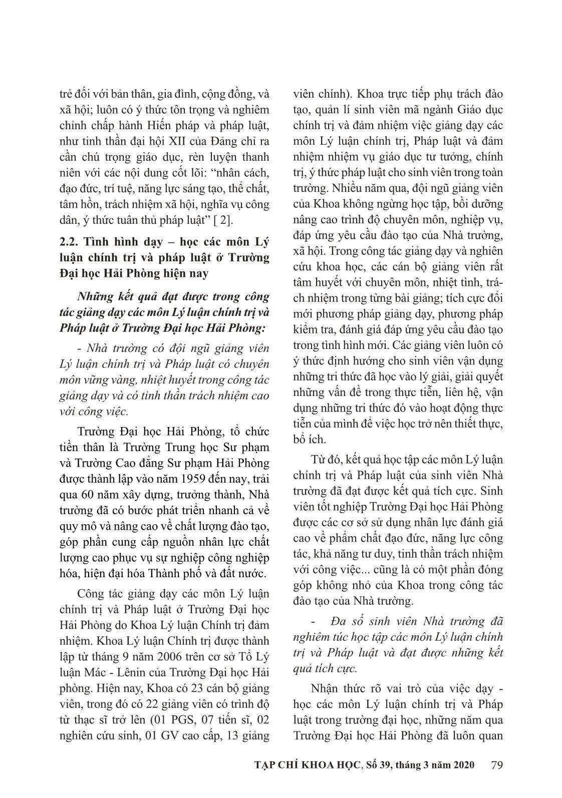 Nâng cao hiệu quả dạy, học các môn Lý luận chính trị và pháp luật ở trường Đại học Hải Phòng hiện nay trang 3