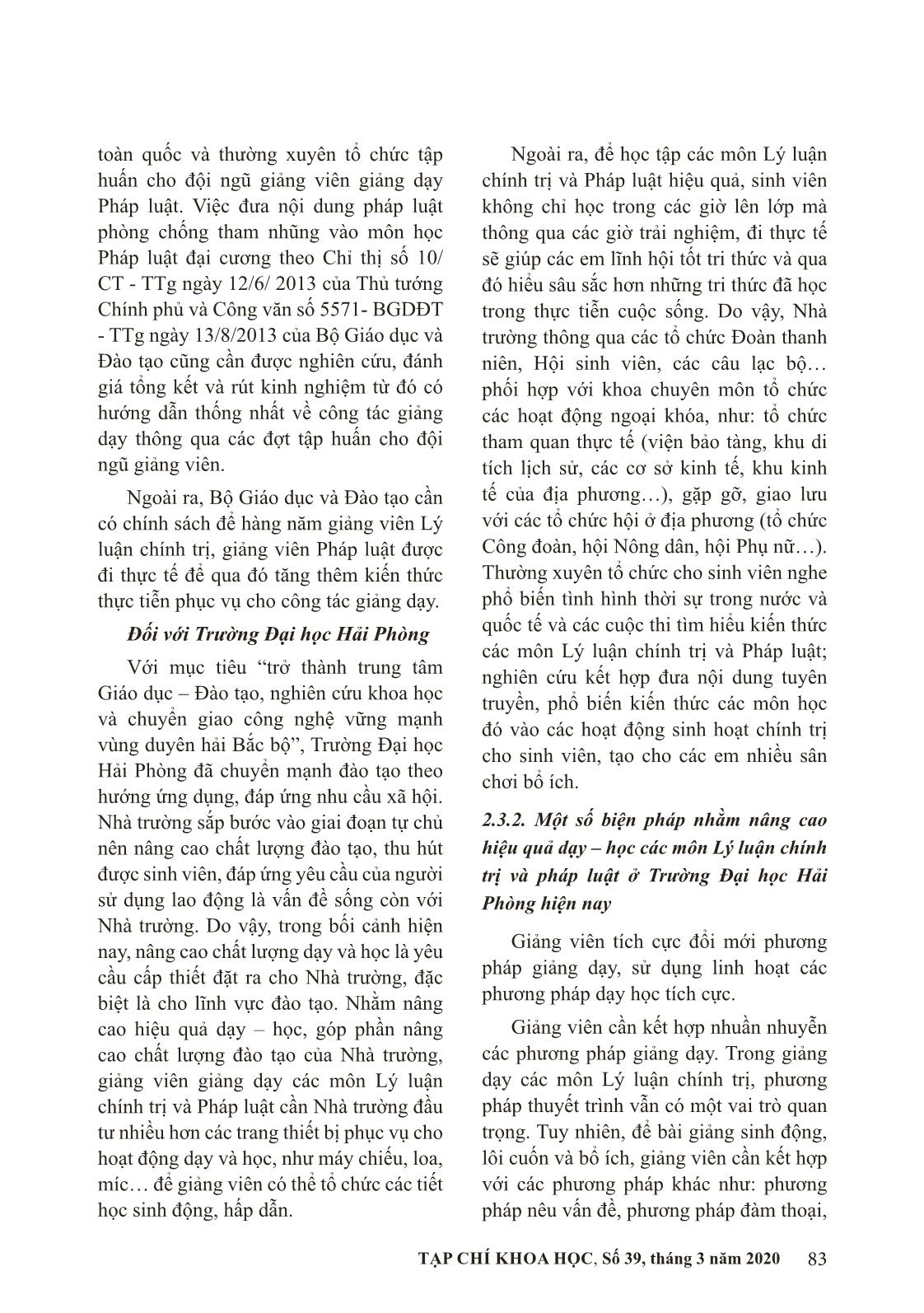 Nâng cao hiệu quả dạy, học các môn Lý luận chính trị và pháp luật ở trường Đại học Hải Phòng hiện nay trang 7
