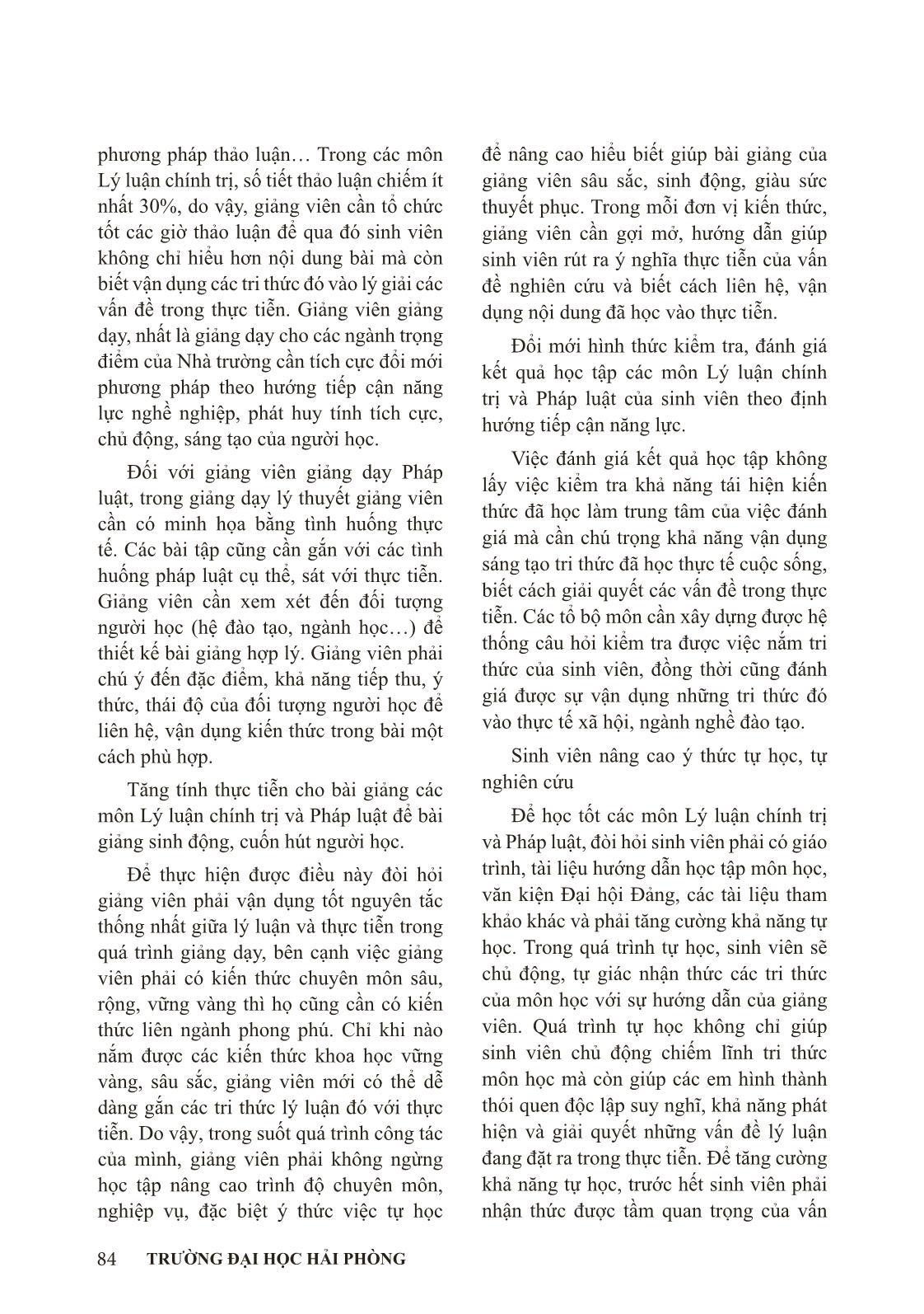 Nâng cao hiệu quả dạy, học các môn Lý luận chính trị và pháp luật ở trường Đại học Hải Phòng hiện nay trang 8