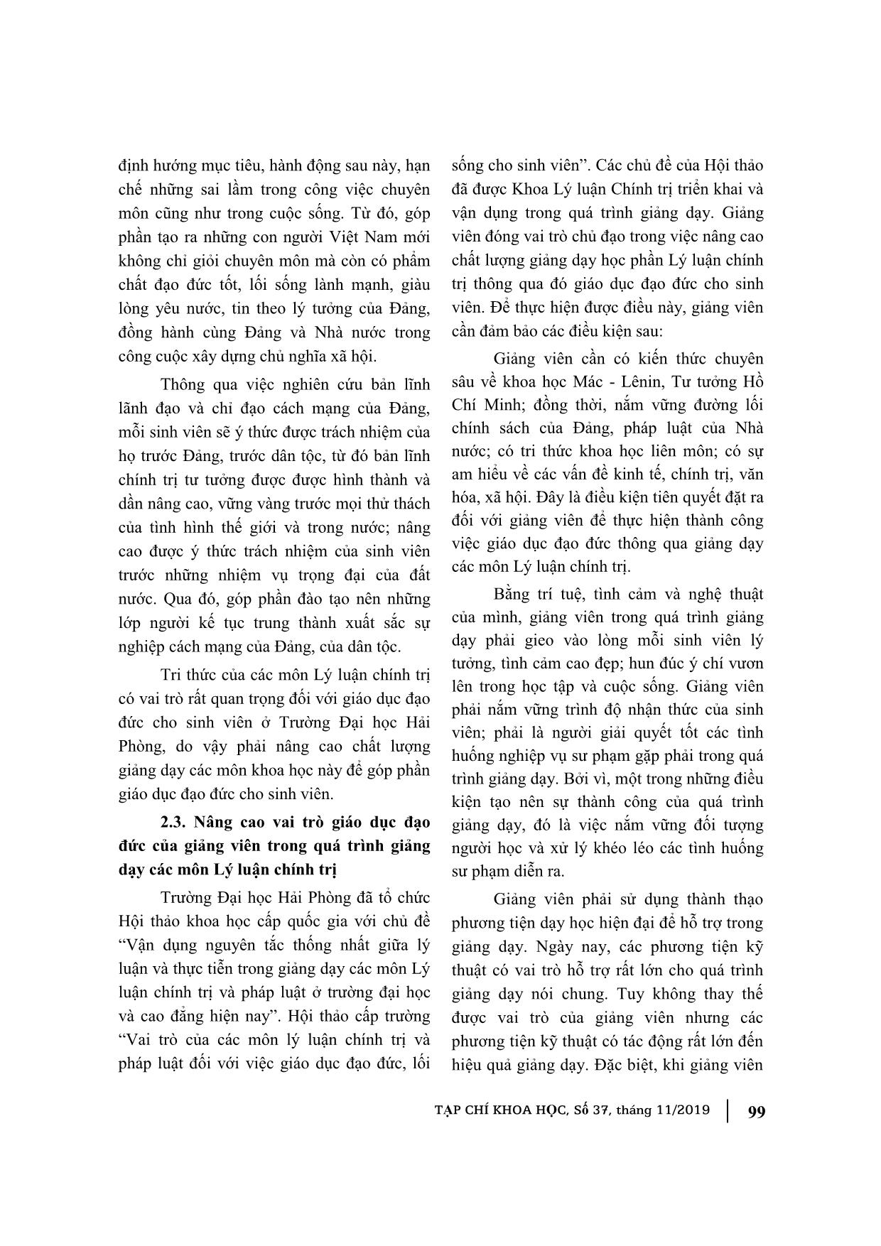 Nâng cao chất lượng giảng dạy các môn Lý luận chính trị góp phần giáo dục đạo đức cho sinh viên ở trường Đại học Hải Phòng hiện nay trang 6