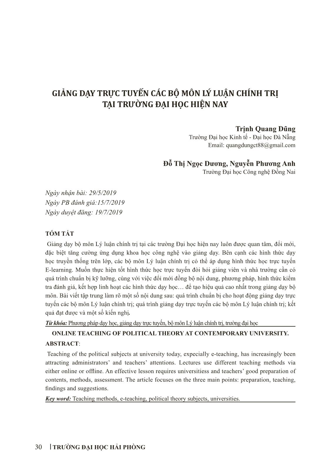 Giảng dạy trực tuyến các bộ môn Lý luận chính trị tại trường Đại học hiện nay trang 1