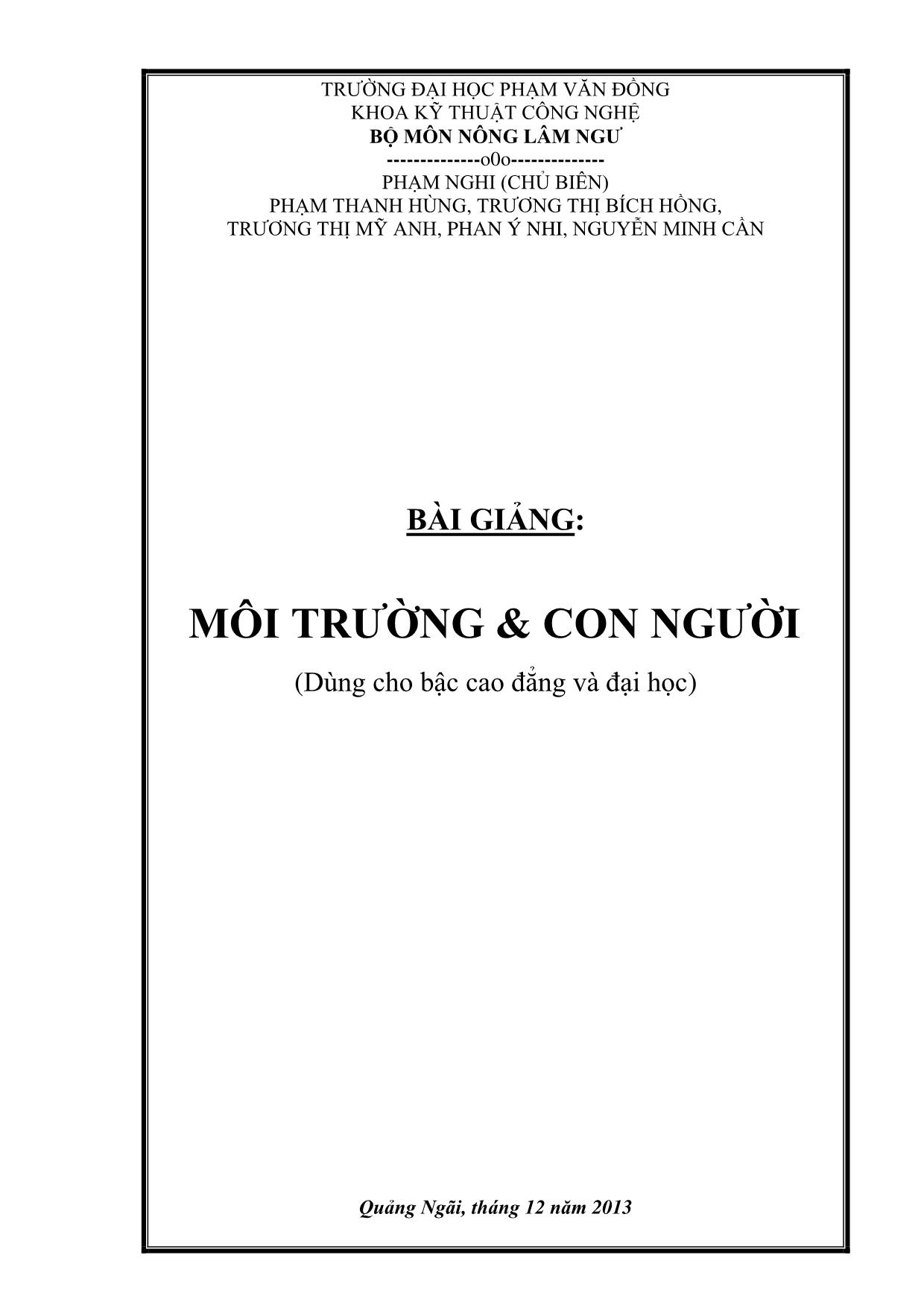 Bài giảng Môi trường & Con người trang 1