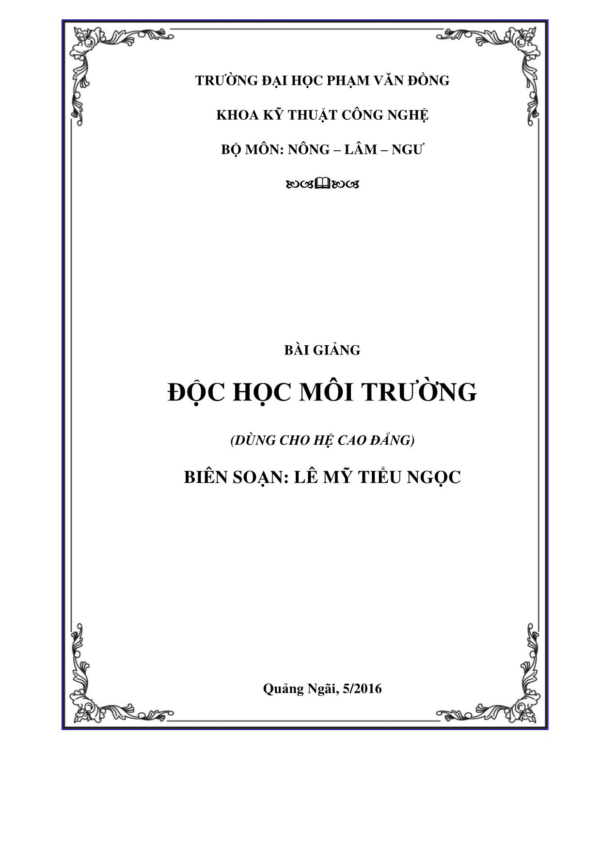 Bài giảng Độc học môi trường trang 1