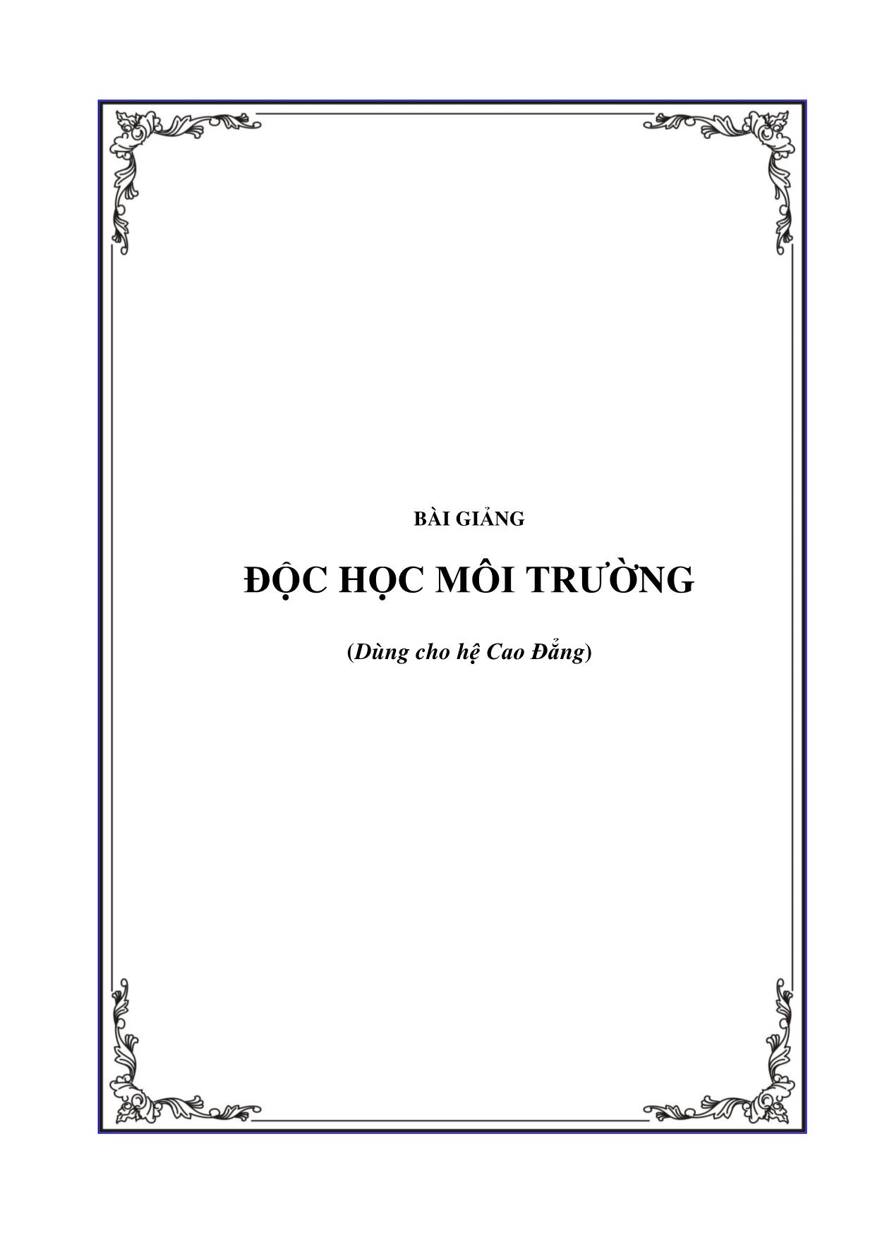 Bài giảng Độc học môi trường trang 2