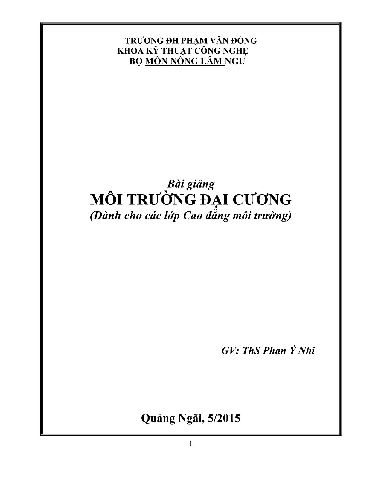 Bài giảng Môi trường đại cương trang 1