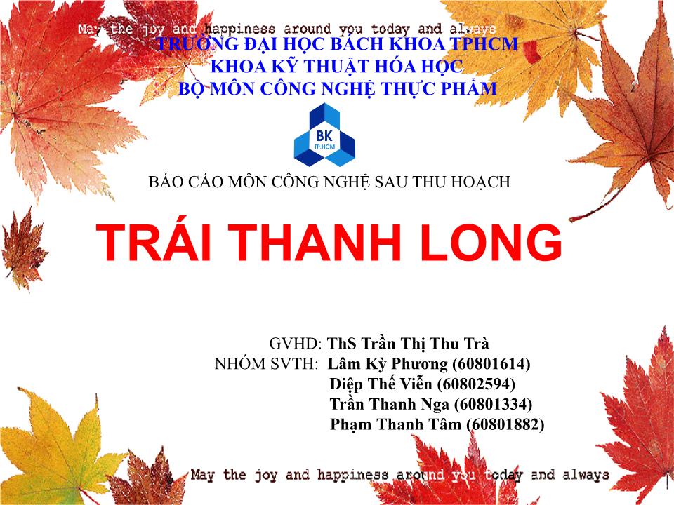 Đề tài Bảo quản trái thanh long trang 1