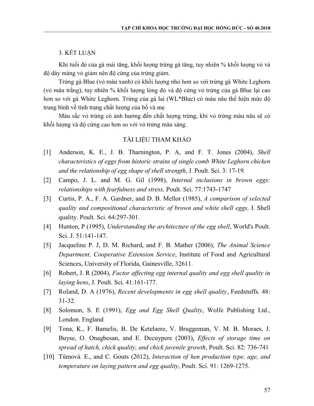 Chất lượng trứng và ảnh hưởng của màu sắc vỏ trứng đến chất lượng vỏ trứng của gà White Leghorn , Blue và con lai (WL*Blue) trang 9