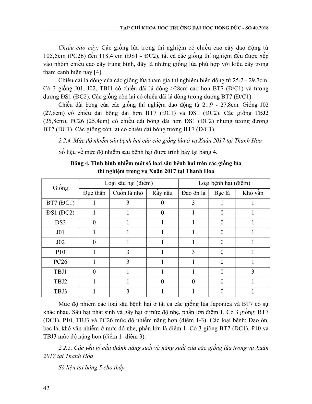 Kết quả nghiên cứu tuyển chọn một số giống lúa Japonica trong vụ xuân năm 2017 tại Thanh Hóa trang 5