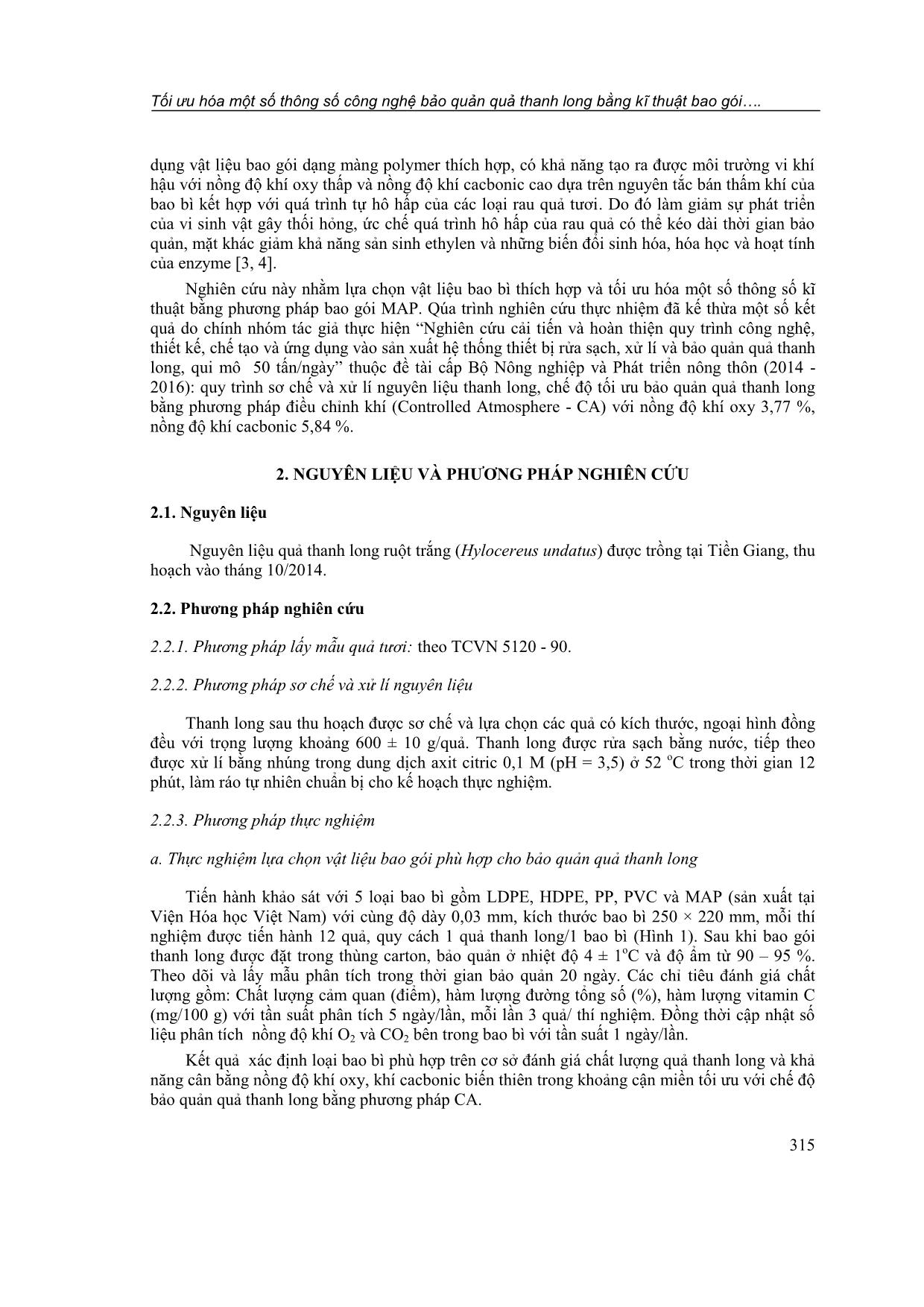 Tối ưu hóa một số thông số công nghệ bảo quản quả thanh long bằng kĩ thuật bao gói khí điều biến trang 2