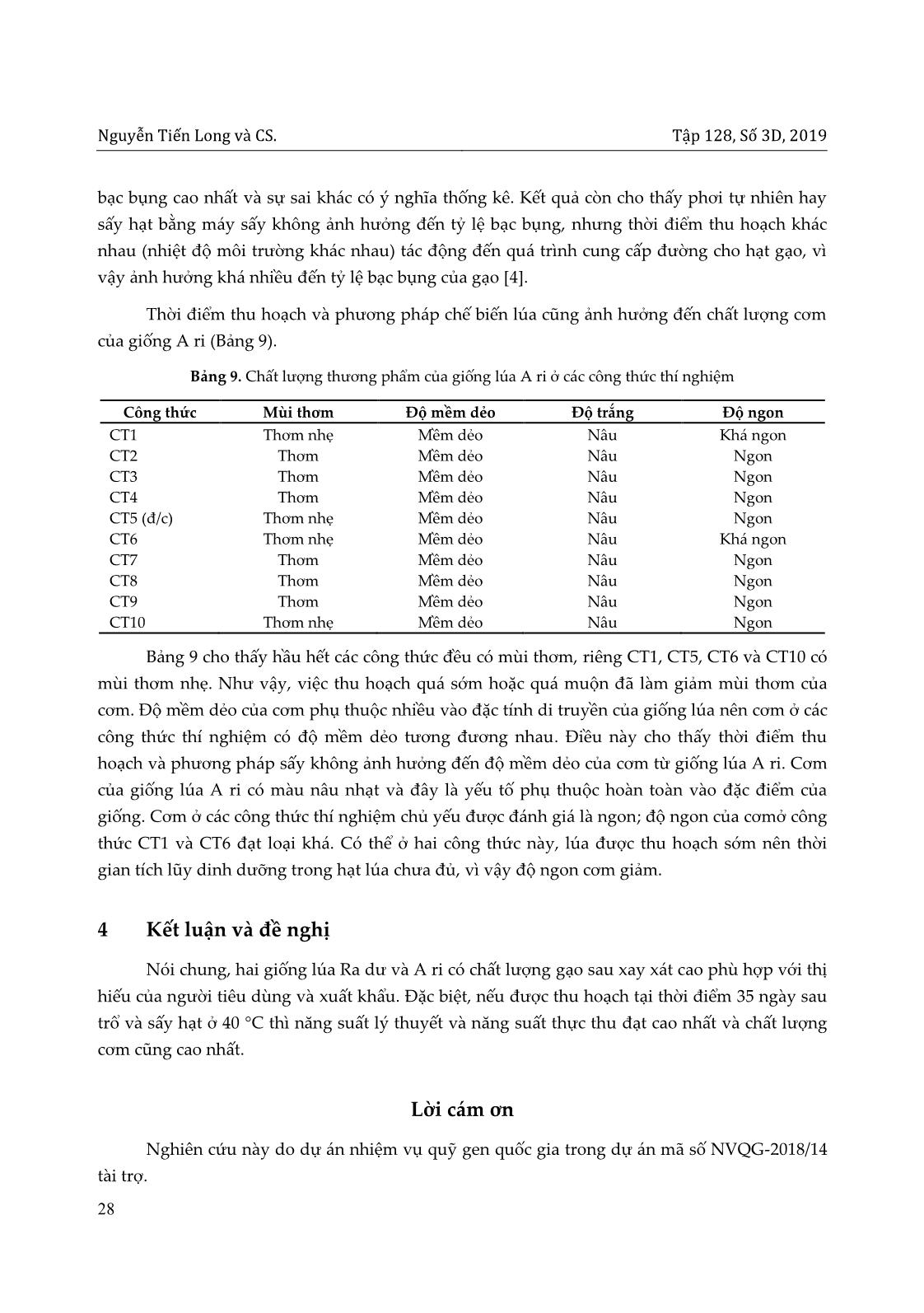 Ảnh hưởng của thời điểm thu hoạch và phương pháp sấy hạt đến chất lượng gạo của giống lúa Ra dư và A ri,đặc sản địa phương Thừa Thiên Huế trang 10