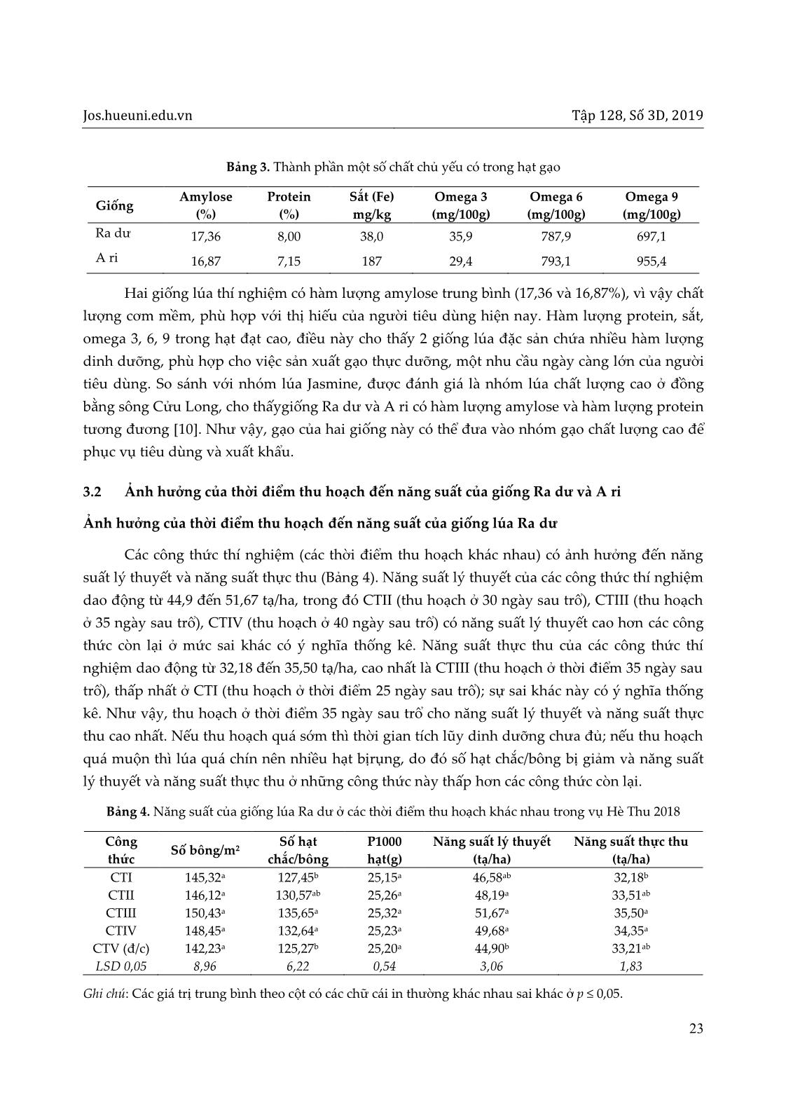 Ảnh hưởng của thời điểm thu hoạch và phương pháp sấy hạt đến chất lượng gạo của giống lúa Ra dư và A ri,đặc sản địa phương Thừa Thiên Huế trang 5