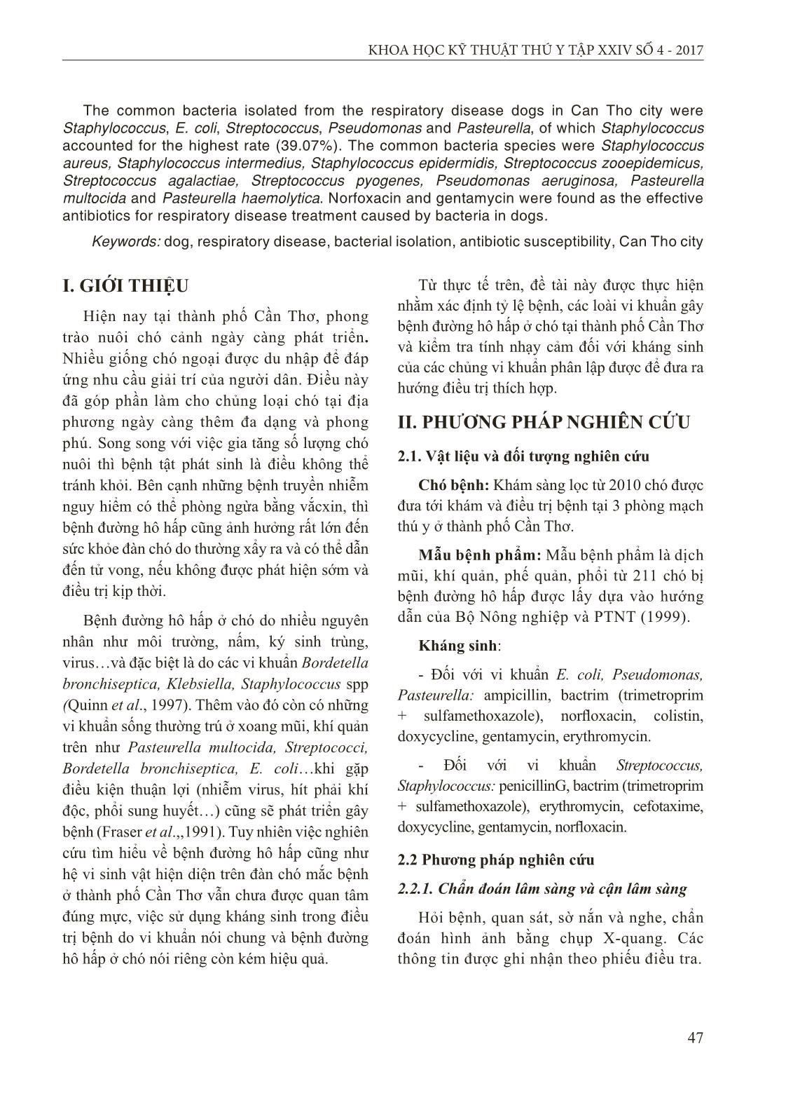 Khảo sát bệnh đường hô hấp do vi khuẩn ở chó tại Thành phố Cần Thơ trang 2