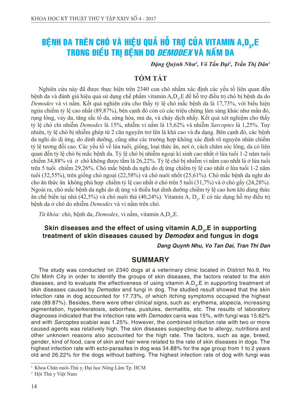 Bệnh da trên chó và hiệu quả hỗ trợ của vitamin A,D₃,E trong điều trị bệnh do Demodex và nấm da trang 1