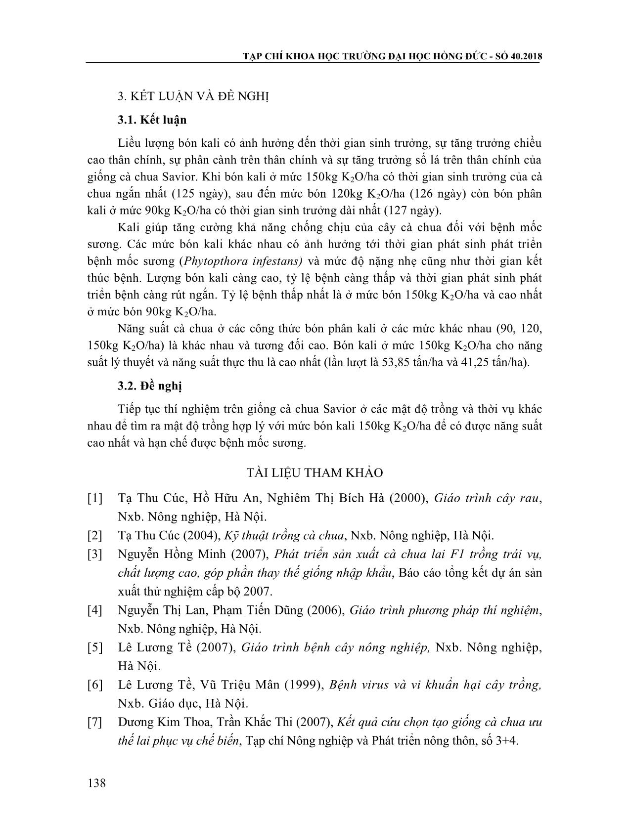 Ảnh hưởng của liều lượng bón Kali tới sự phát sinh phát triển của bệnh mốc ương cà chua (Phytopthora infestans) tại Thanh Hóa trang 9