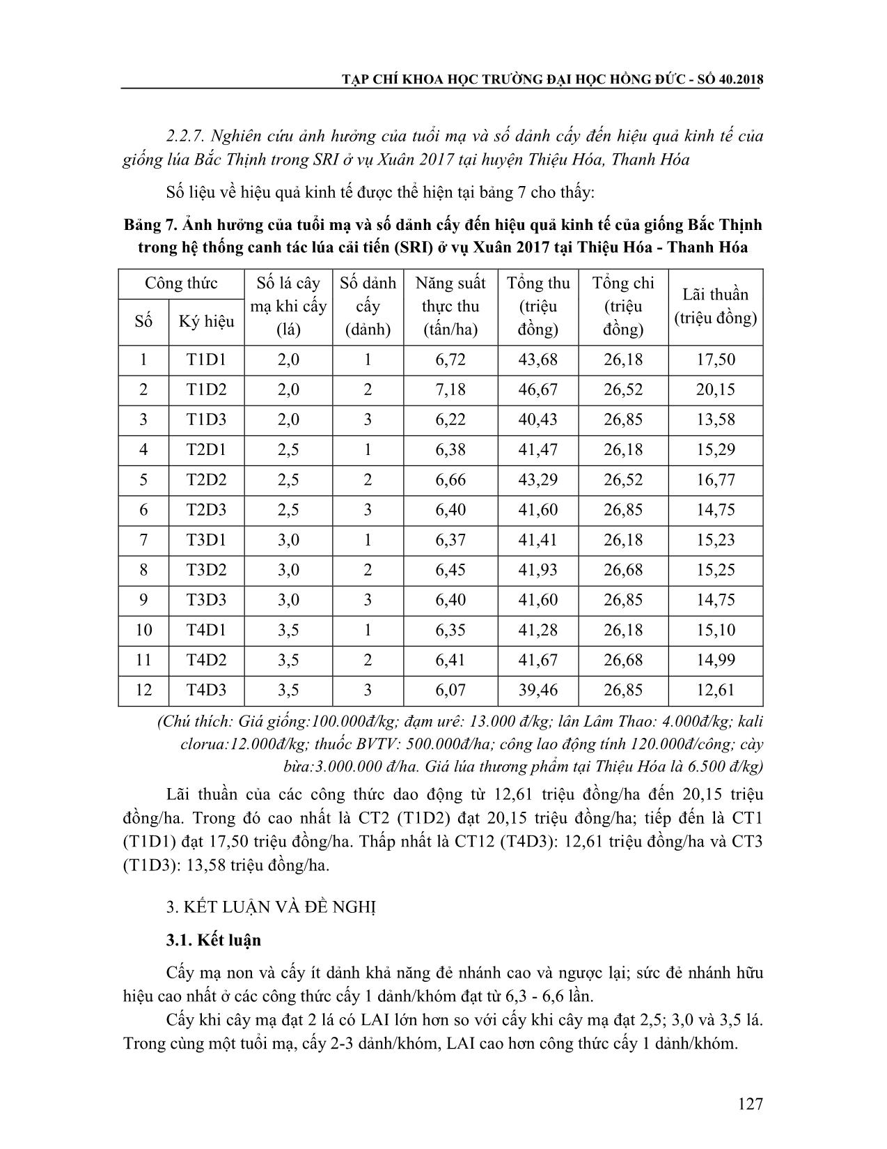 Kết quả nghiên cứu ảnh hưởng của tuổi mạ và số dảnh cấy đến sinh trưởng năng suất của giống lúa Bắc Thịnh trong hệ thống canh tác lúa cải tiến (SRI) vụ Xuân 2017 tại Thiệu Hóa - Thanh Hóa trang 10