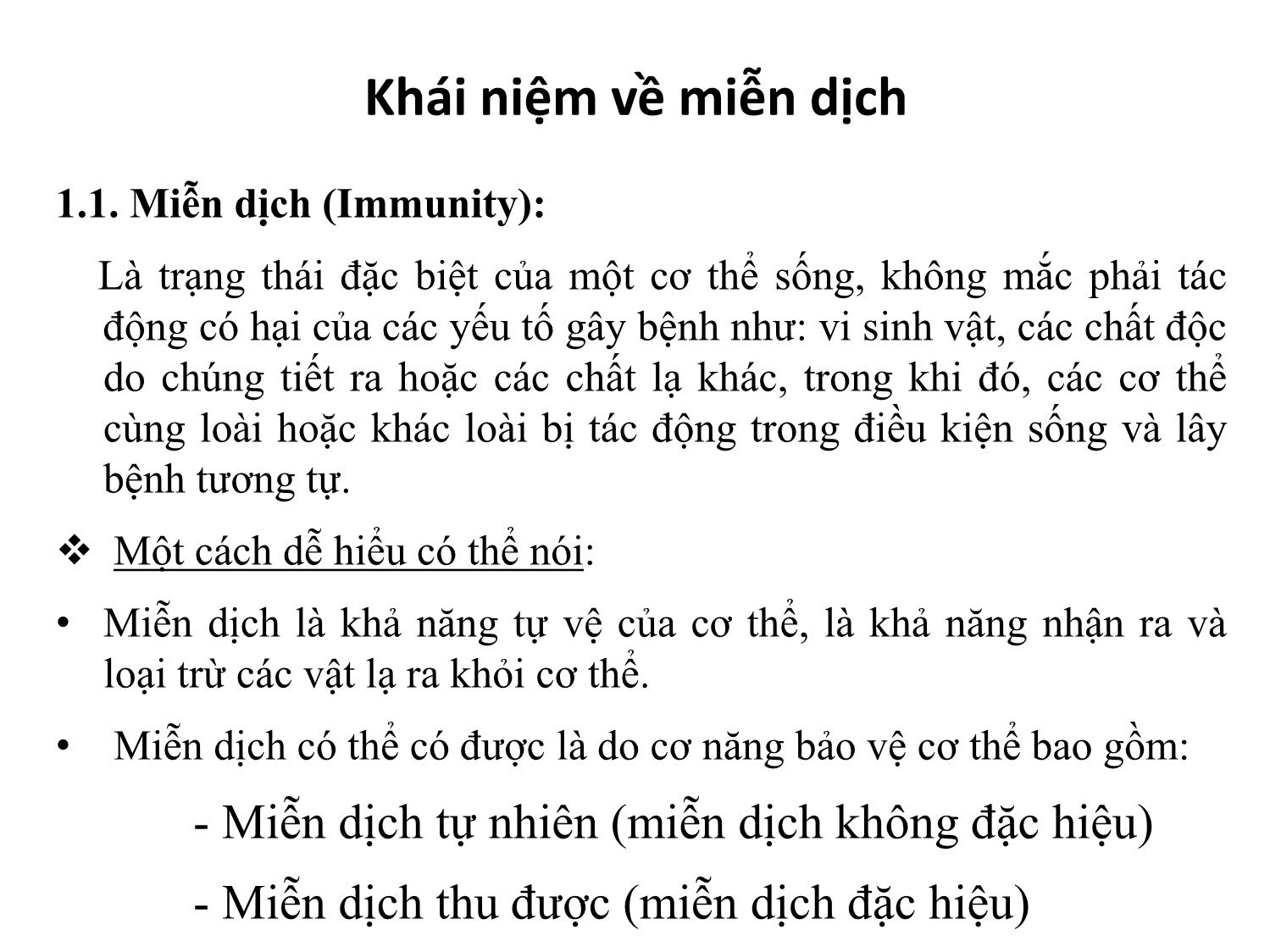 Bài giảng Miễn dịch học thú y - Chương I: Khái niệm về miễn dịch và lịch sử phát triển của miễn dịch học, phân loại miễn dịch trang 3