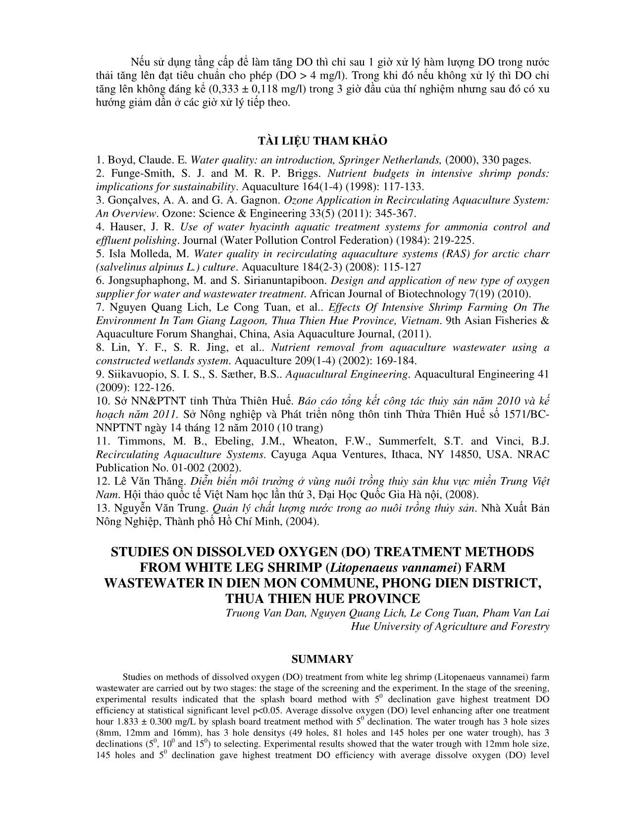 Nghiên cứu các phương pháp xử lý khí oxy hòa tan (DO) trong nước thải nuôi tôm chân trắng (Litopenaeus vannamei) ở xã Điền Môn, huyện Phong Điền, tỉnh Thừa Thiên Huế trang 9