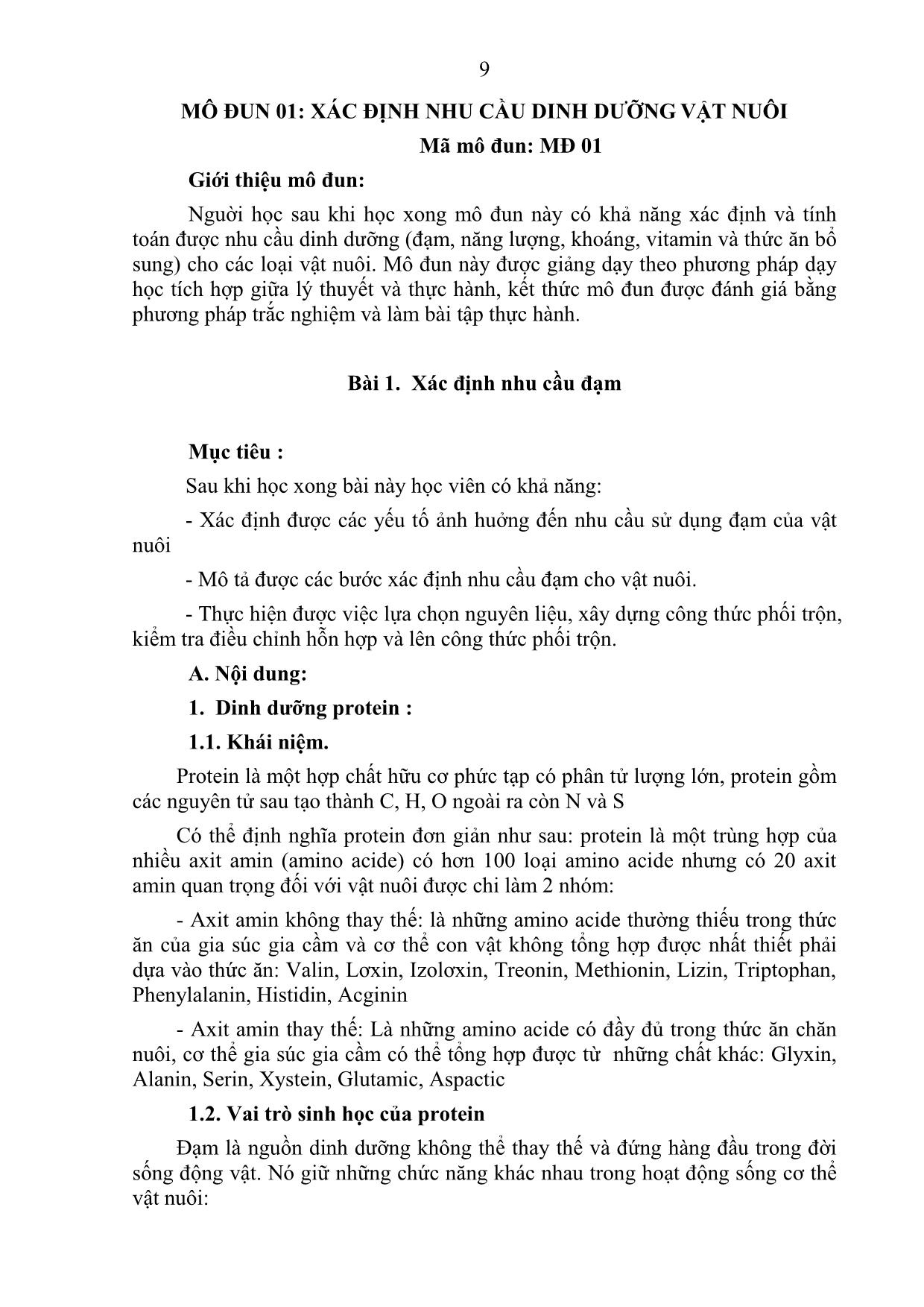 Giáo trình Xác định nhu cầu dinh dưỡng vật nuôi (Sản xuất thức ăn hỗn hợp) trang 9