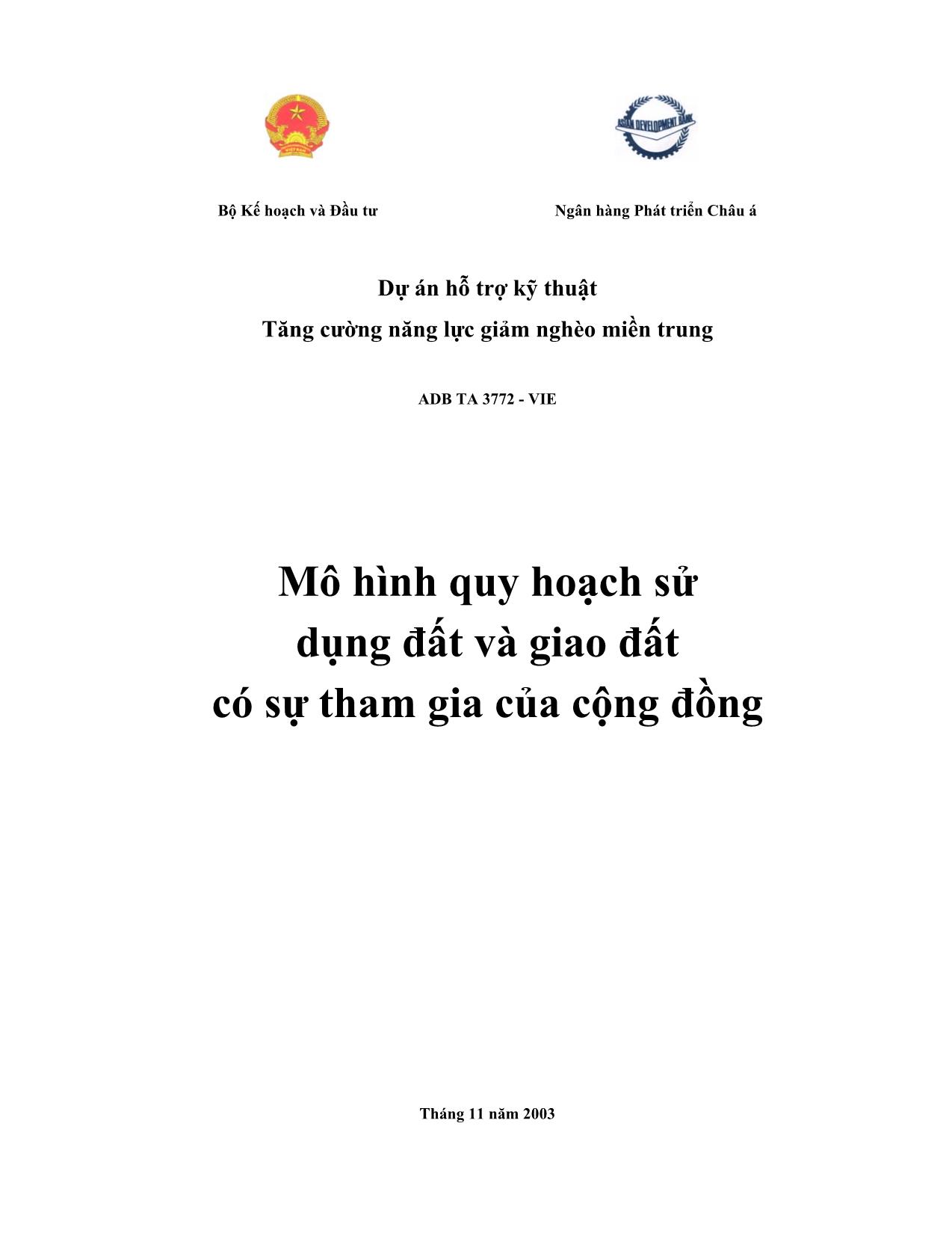 Tài liệu Mô hình quy hoạch sử dụng đất và giao đất có sự tham gia của cộng đồng trang 1