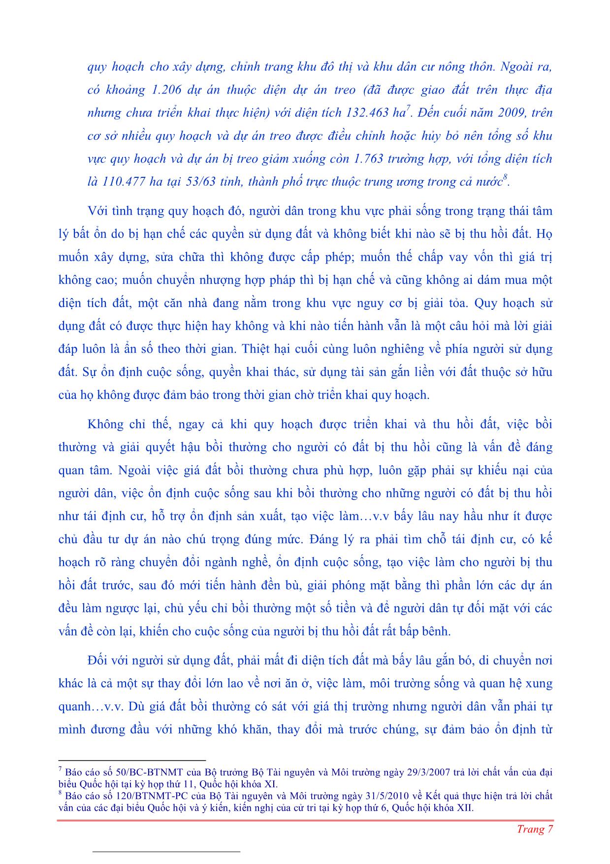 Quản lý đất đai theo quy hoạch và vấn đề đảm bảo quyền lợi của người sử dụng đất trang 7