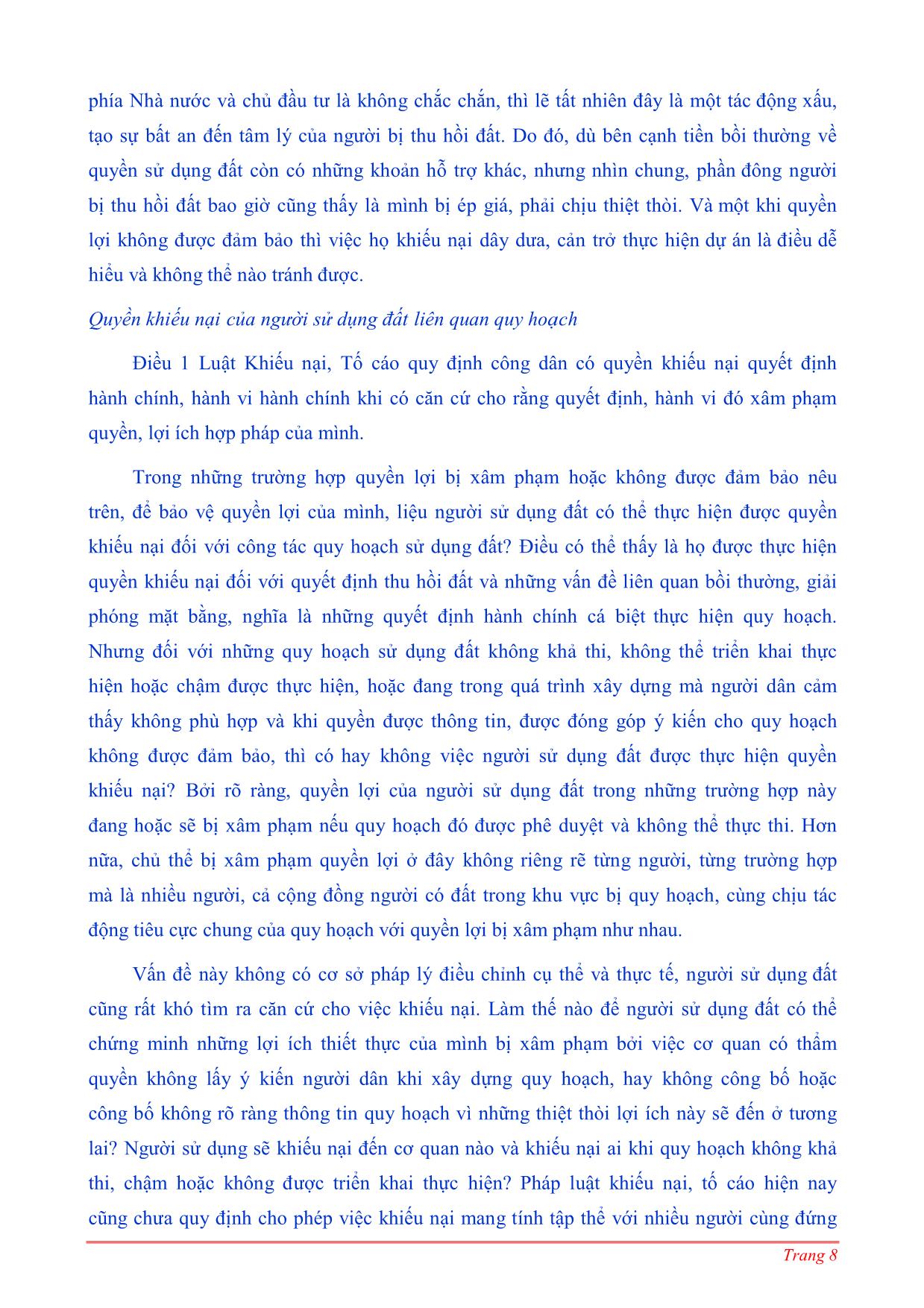 Quản lý đất đai theo quy hoạch và vấn đề đảm bảo quyền lợi của người sử dụng đất trang 8