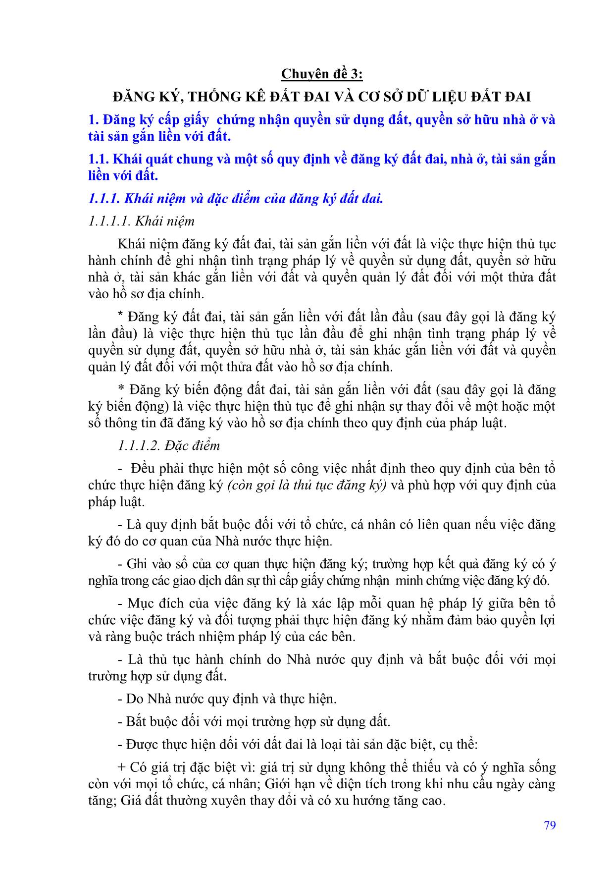 Chuyên đề Đăng ký, thống kê đất đai và cơ sở dữ liệu đất đai trang 1