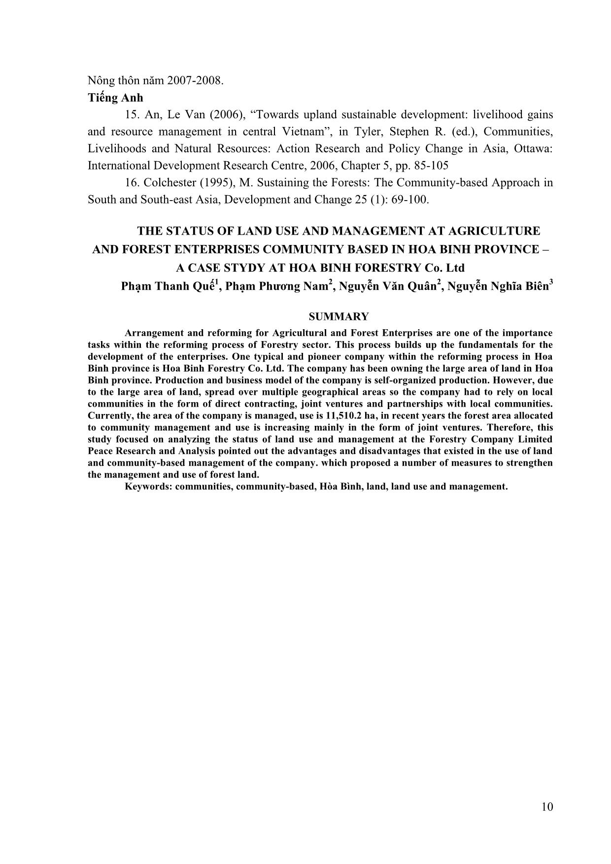 Quản lý, sử dụng đất nông, lâm trường dựa vào cộng đồng trên địa bàn tỉnh Hòa Bình – Nghiên cứu tại Công ty TNHH MTV Lâm nghiệp Hòa Bình trang 10