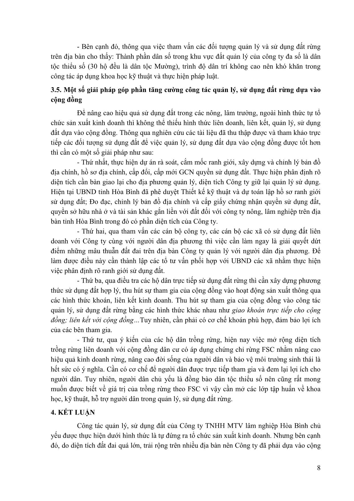 Quản lý, sử dụng đất nông, lâm trường dựa vào cộng đồng trên địa bàn tỉnh Hòa Bình – Nghiên cứu tại Công ty TNHH MTV Lâm nghiệp Hòa Bình trang 8