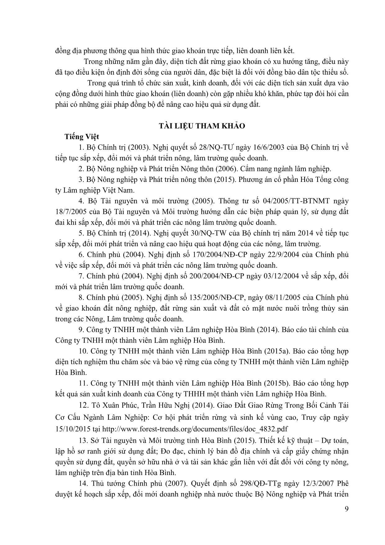Quản lý, sử dụng đất nông, lâm trường dựa vào cộng đồng trên địa bàn tỉnh Hòa Bình – Nghiên cứu tại Công ty TNHH MTV Lâm nghiệp Hòa Bình trang 9