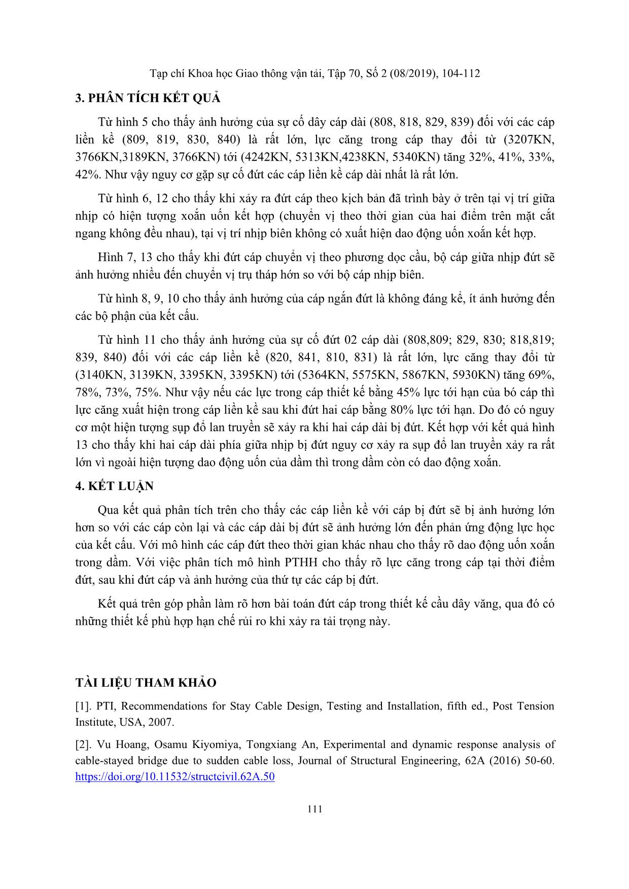 Phản ứng động lực học của cầu dây văng dưới tác dụng của tải trọng đứt cáp trên mô hình PTHH trang 8
