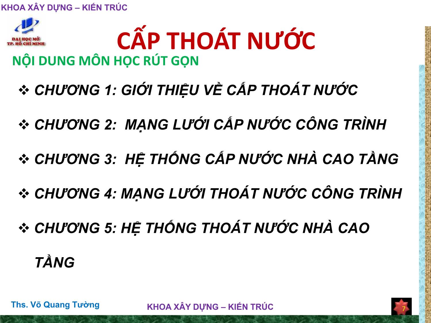 Bài giảng Cấp thoát nước trang 7