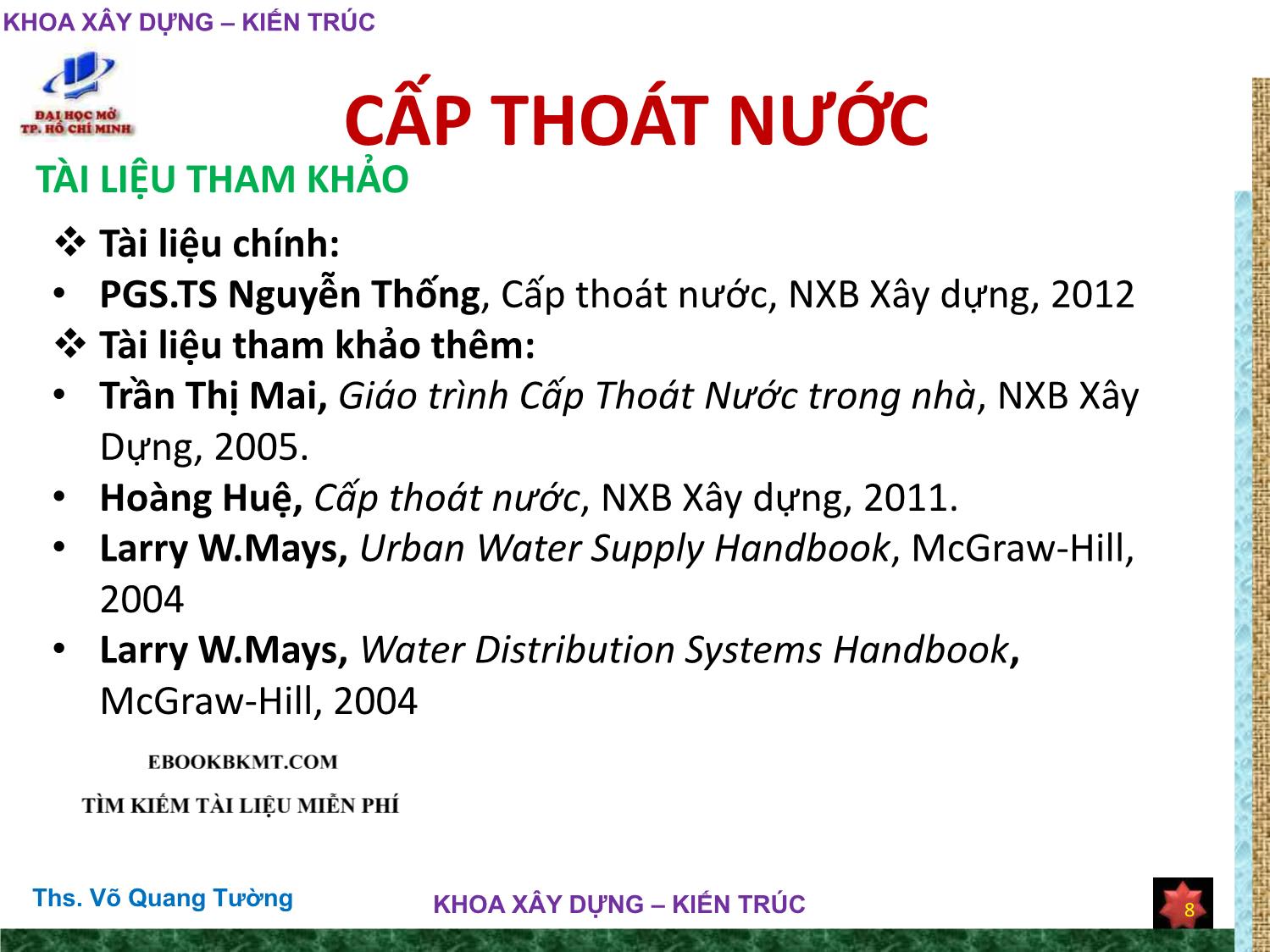 Bài giảng Cấp thoát nước trang 8