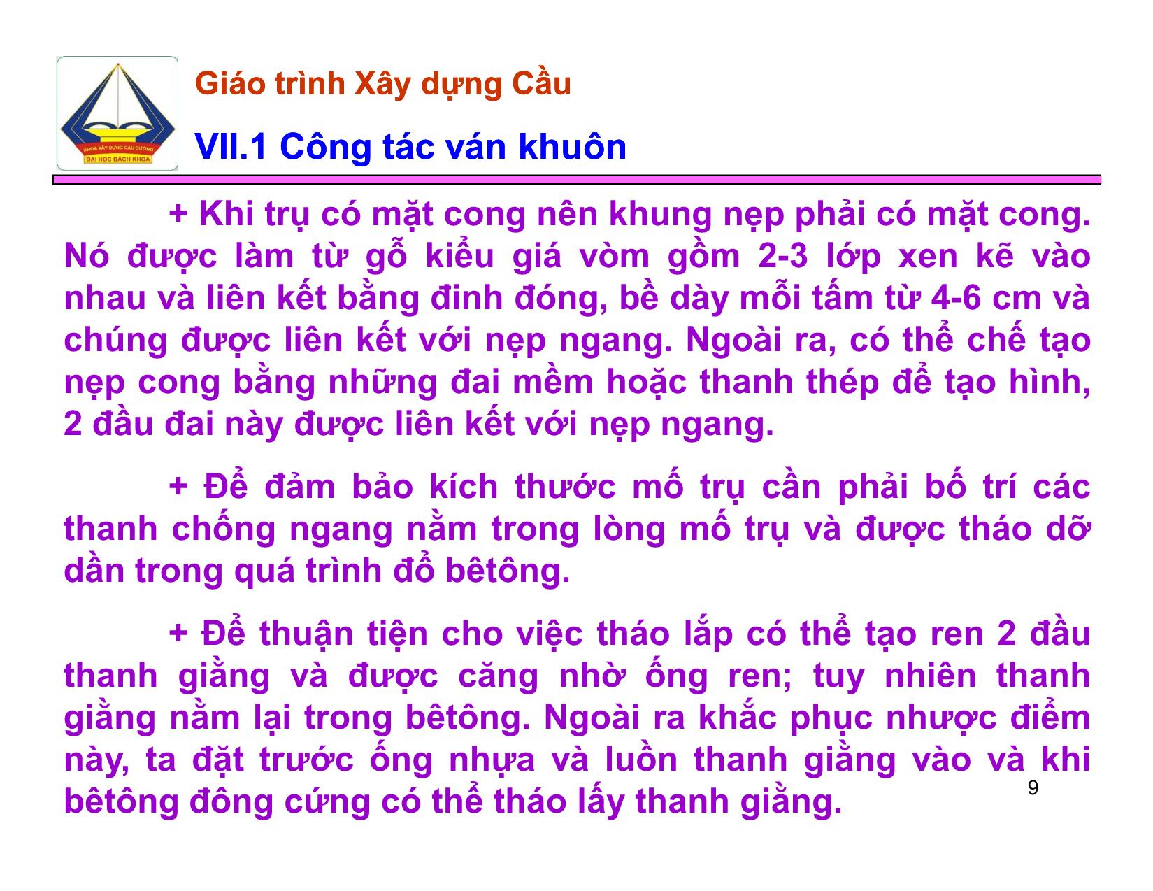 Bài giảng Xây dựng Cầu - Chương VII: Xây dựng xây dựng mố trụ cầu mố trụ cầu trang 9