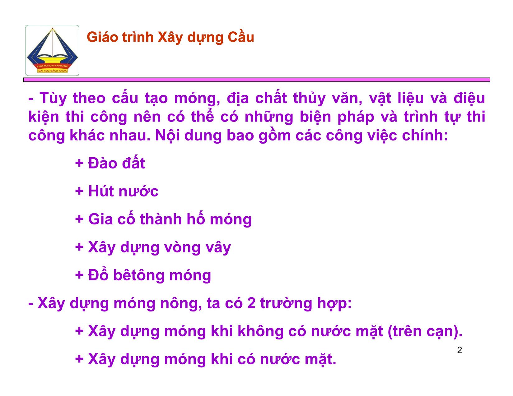 Bài giảng Xây dựng Cầu - Chương III: Xây dựng móng nông xây dựng móng nông trên nền thiên nhiên trang 2