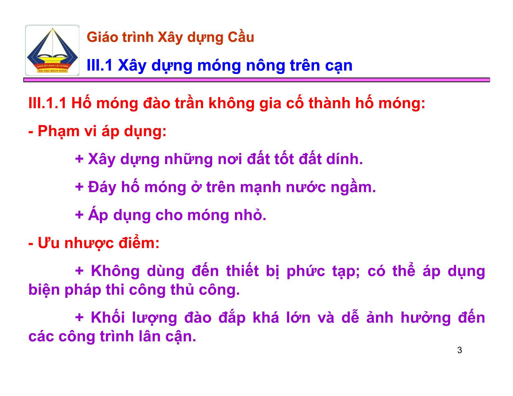 Bài giảng Xây dựng Cầu - Chương III: Xây dựng móng nông xây dựng móng nông trên nền thiên nhiên trang 3