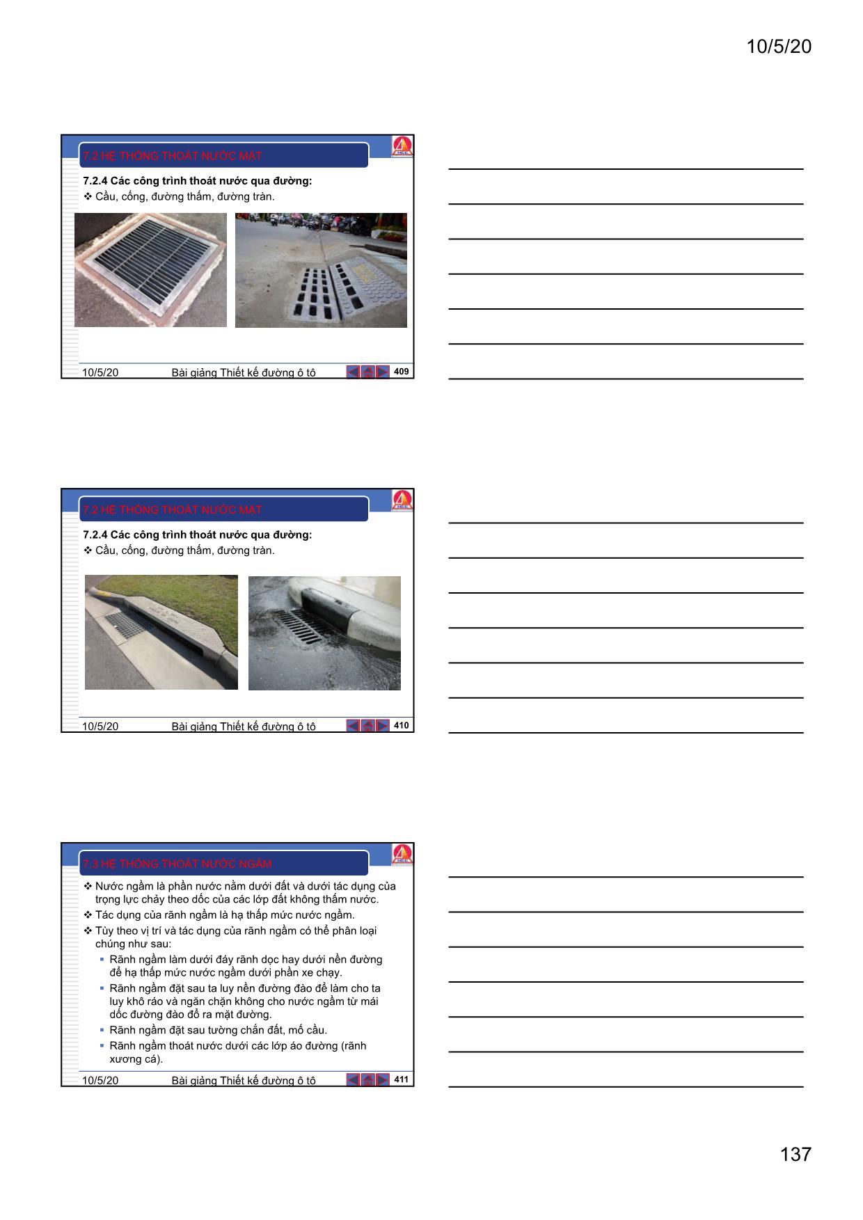Bài giảng Thiết kế đường ô tô - Chương 7: Thiết kế hệ thống thoát nước mặt và thoát nước ngầm trang 9