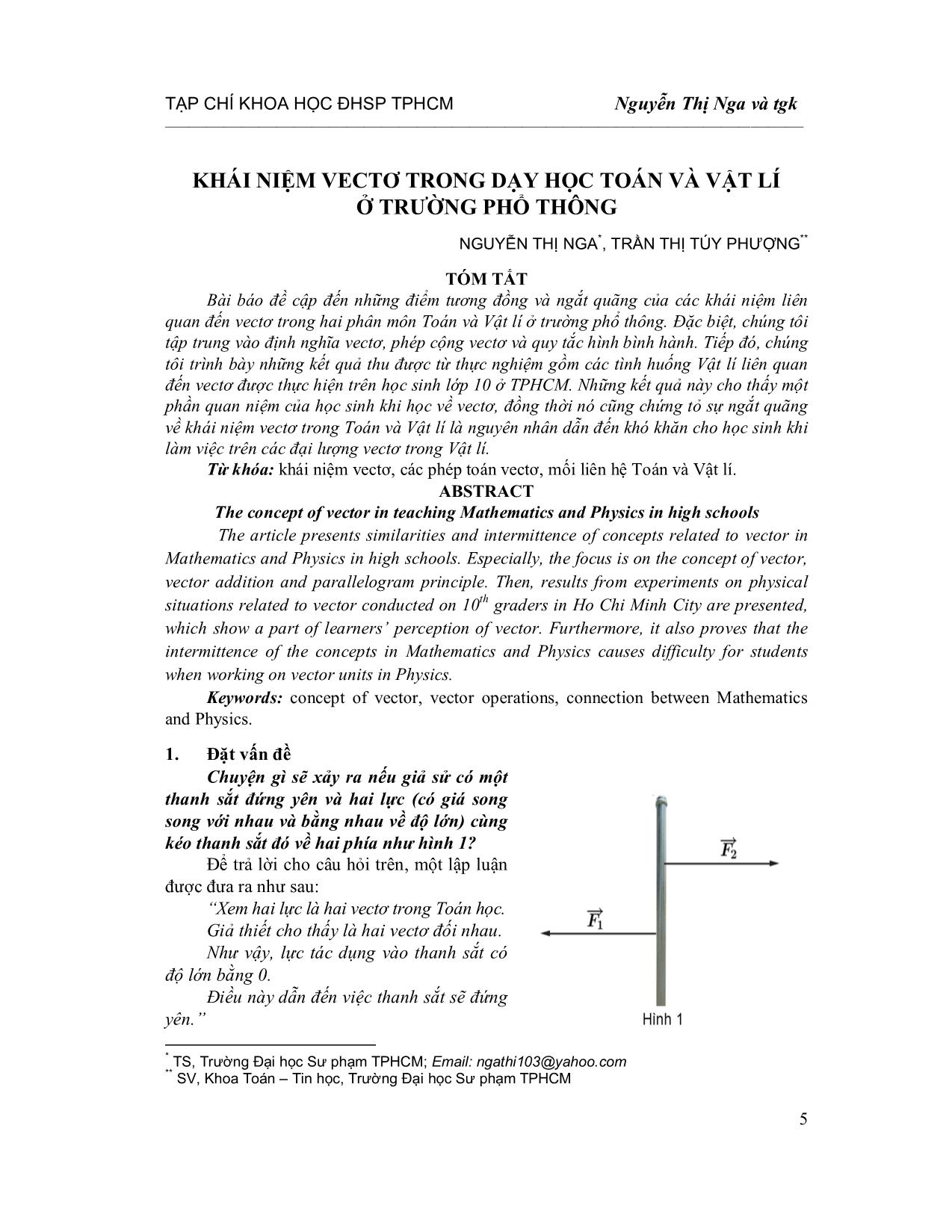 Khái niệm vectơ trong dạy học Toán và Vật lí ở trường phổ thông trang 1